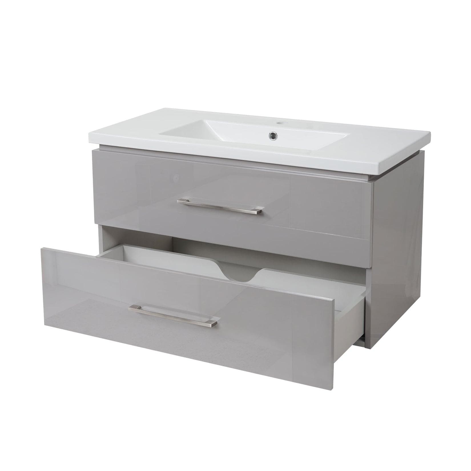 Premium Waschbecken + Unterschrank MCW-D16, Waschbecken Waschtisch, hochglänzend 90cm ~ grau