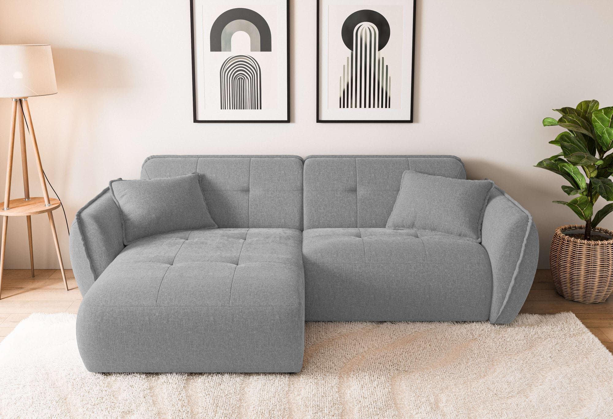 Ecksofa HOME AFFAIRE Mirelda L-Form mit Steppungen, Recamiere, 253 cm, grau