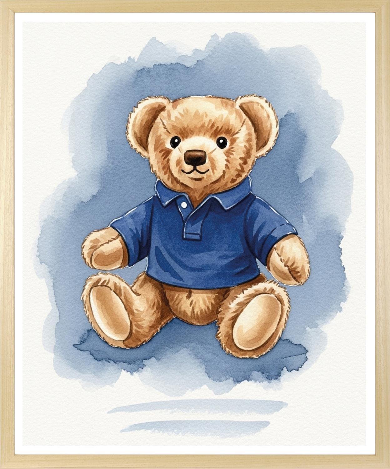 QUEENCE Bild mit Rahmen "Vintage Polo Teddy Bär in Poloshirt" Beige/Blau