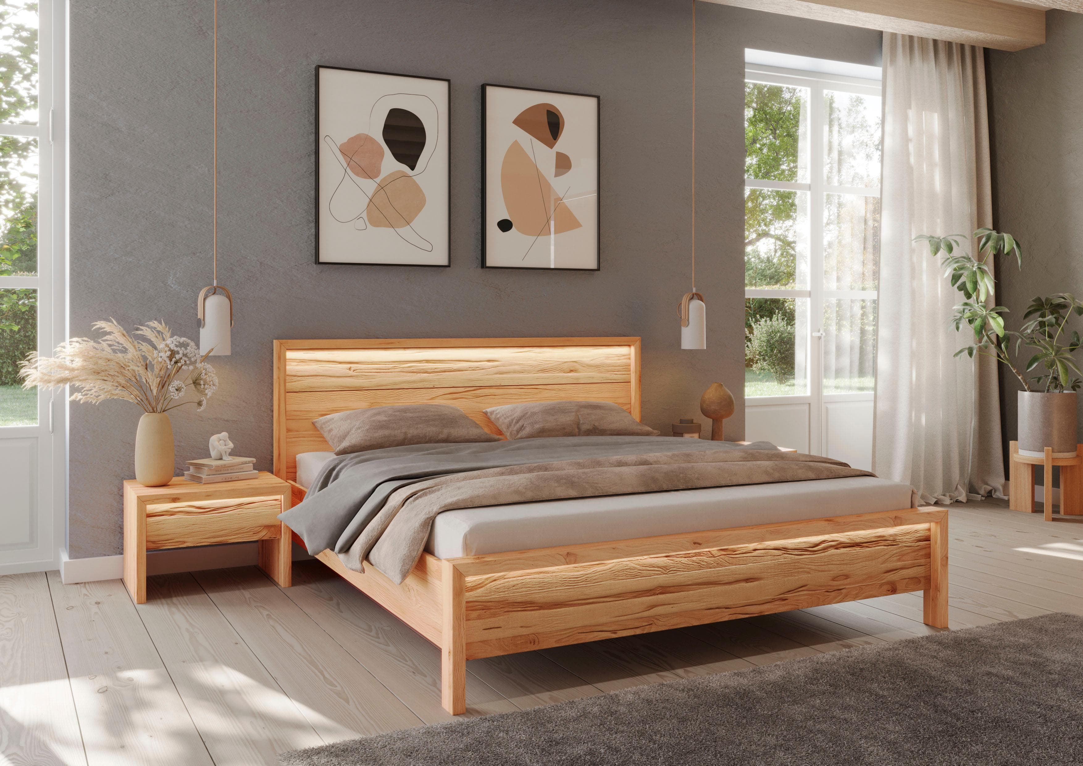 Home Affaire Léopoldine Bett: Massivholzbett mit LED-Beleuchtung