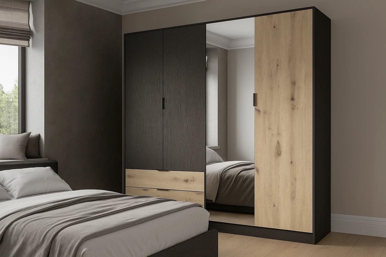 Kleiderschrank HOME AFFAIRE PERY mit Spiegel, 2 Schubladen, 4 Fächer und 2 Kleiderstangen