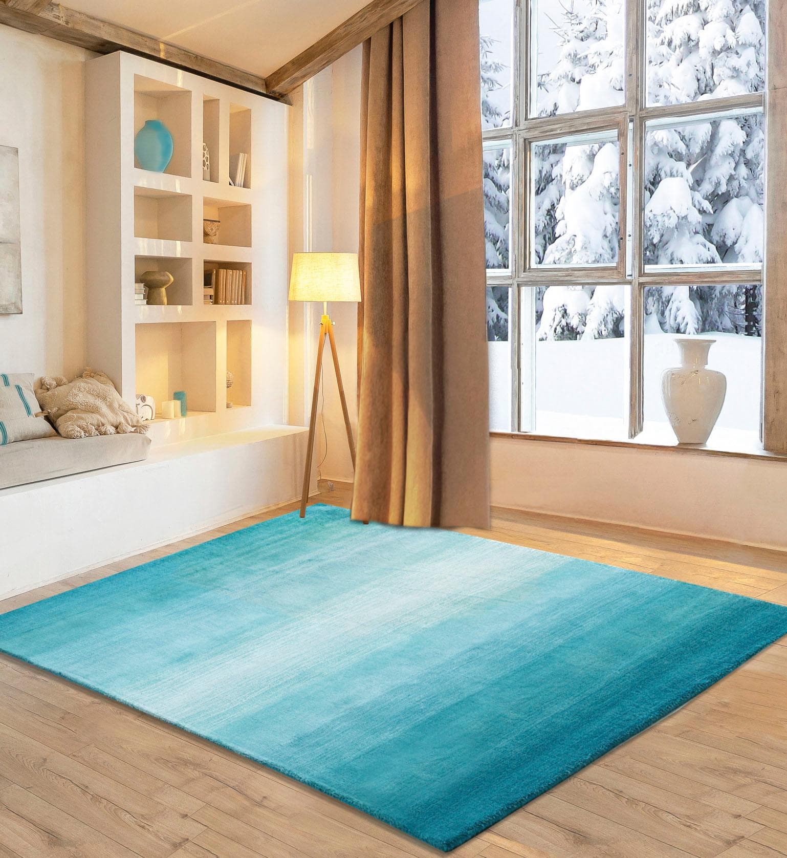 My Home Lessach Wollteppich: Handgewebt, Moderner Farbverlauf, Reine Wolle
