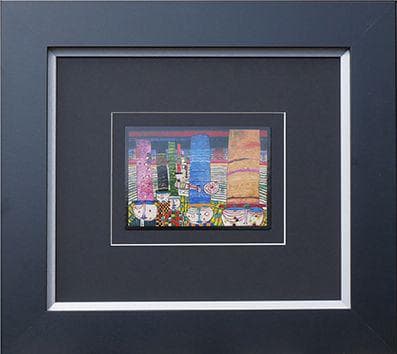Kunstdruck HUNDERTWASSER Schwarz Bunt Gerahmt