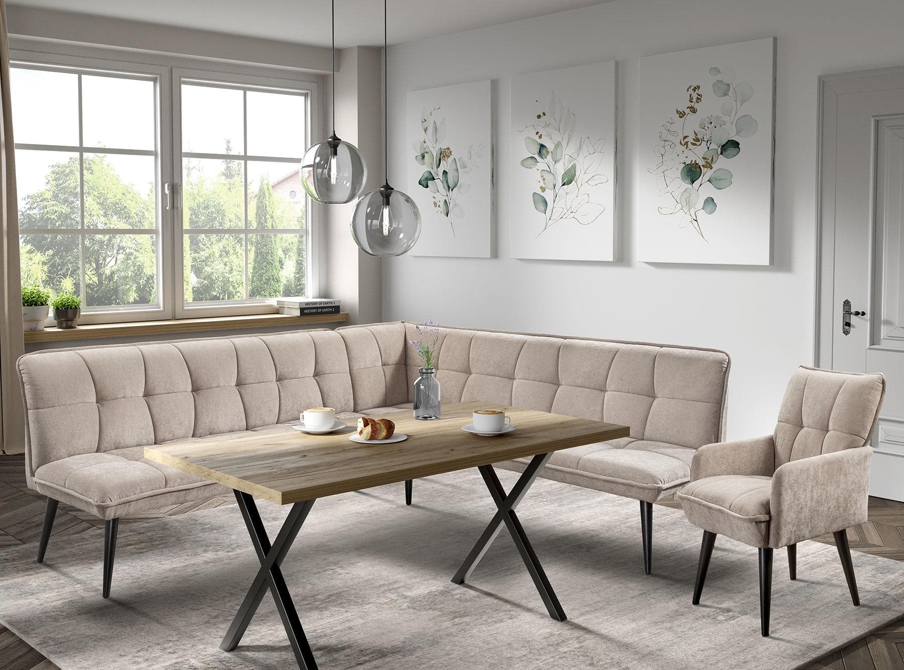 Elegante Sitzbank aus Che-Holz in Beige