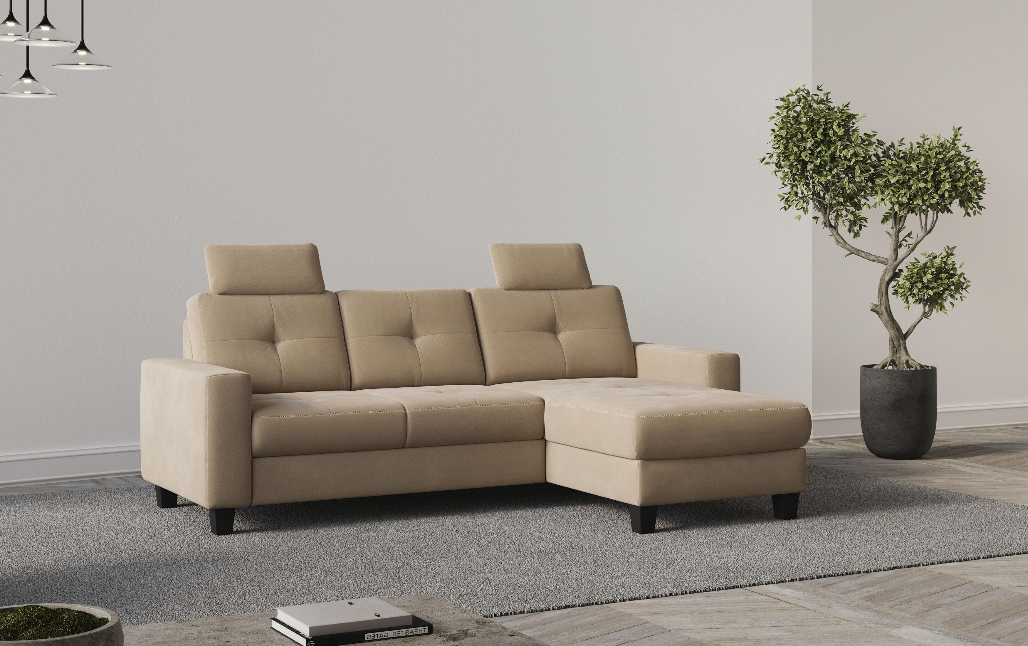 Places of Style Varese Ecksofa in Beige mit Bettkasten