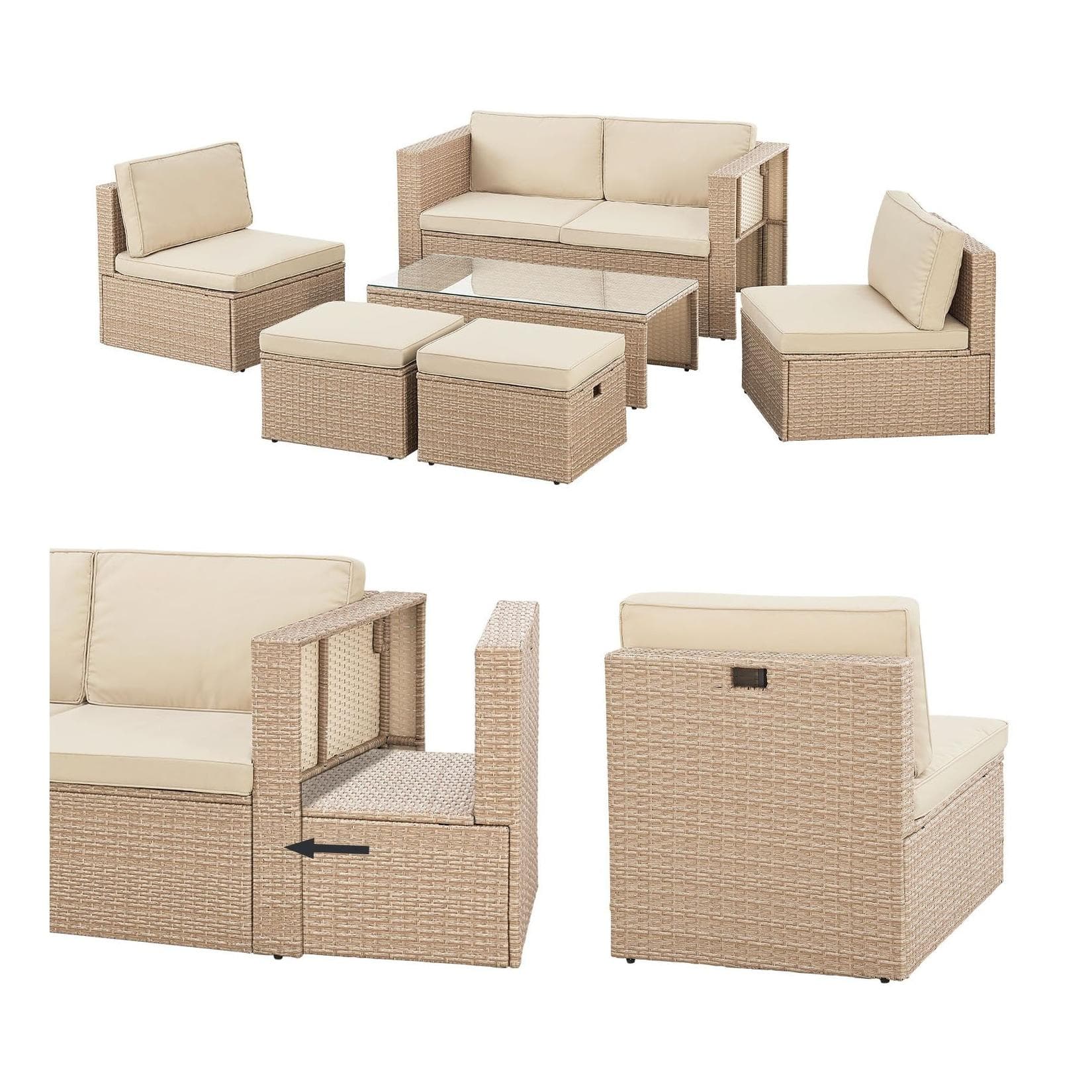 Juskys Polyrattan Gartenmöbel Set Salou Outdoor Lounge für 6 Personen wetterfest Creme