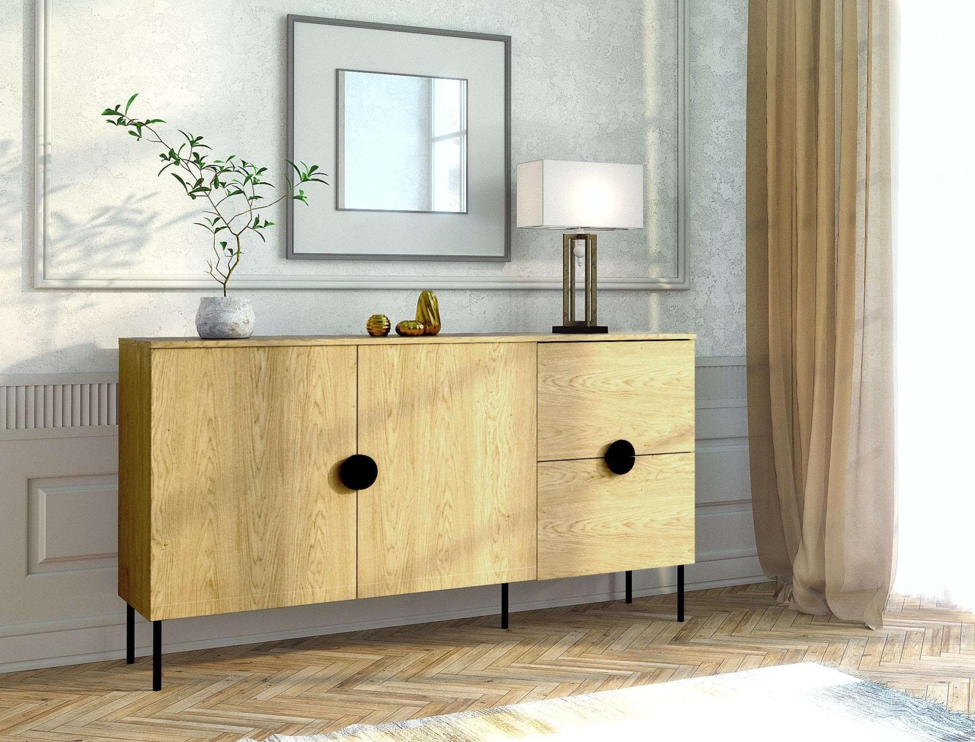 Kommode HOME AFFAIRE BELLOT Sideboard mit 2 Schubladen und 2 Türen, 160x40x87,6 cm, Natur