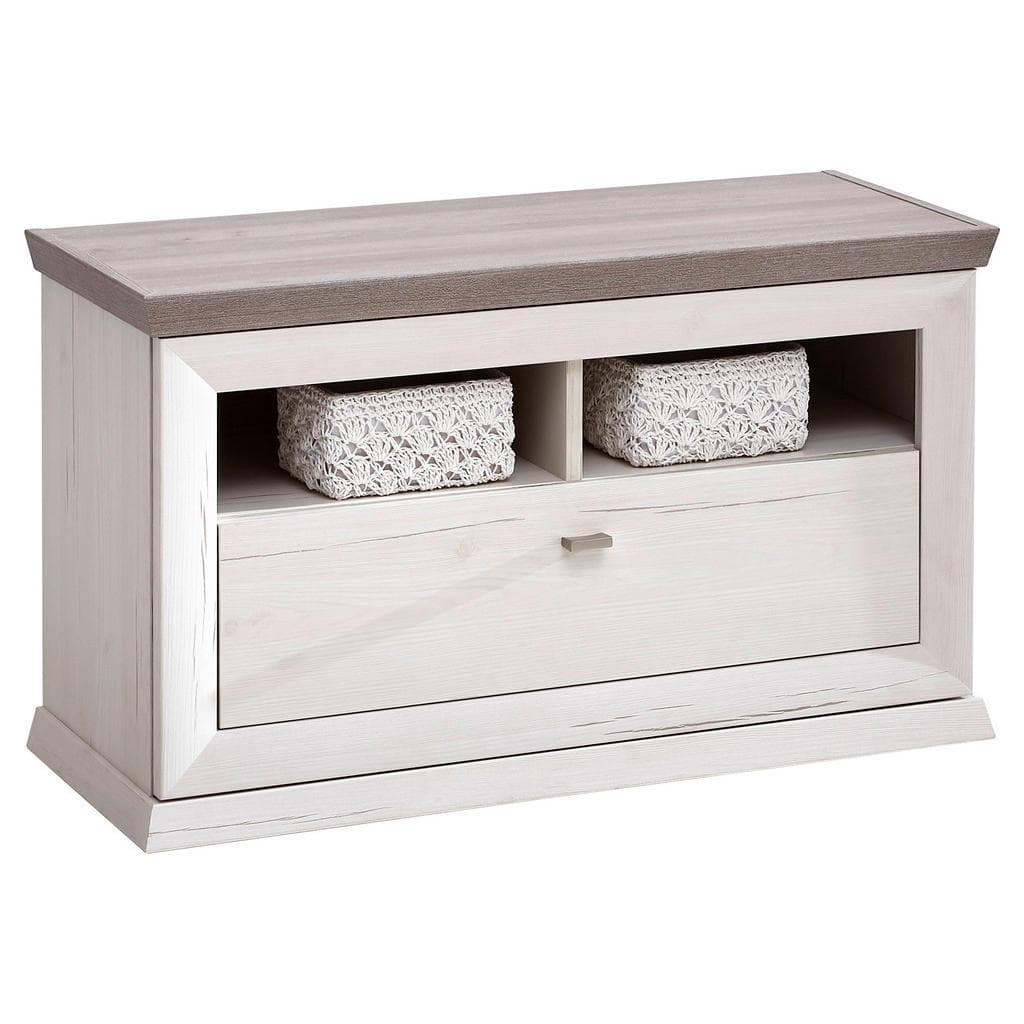 Hom'in Garderobenbank Weiß Grau Metall Landhausstil