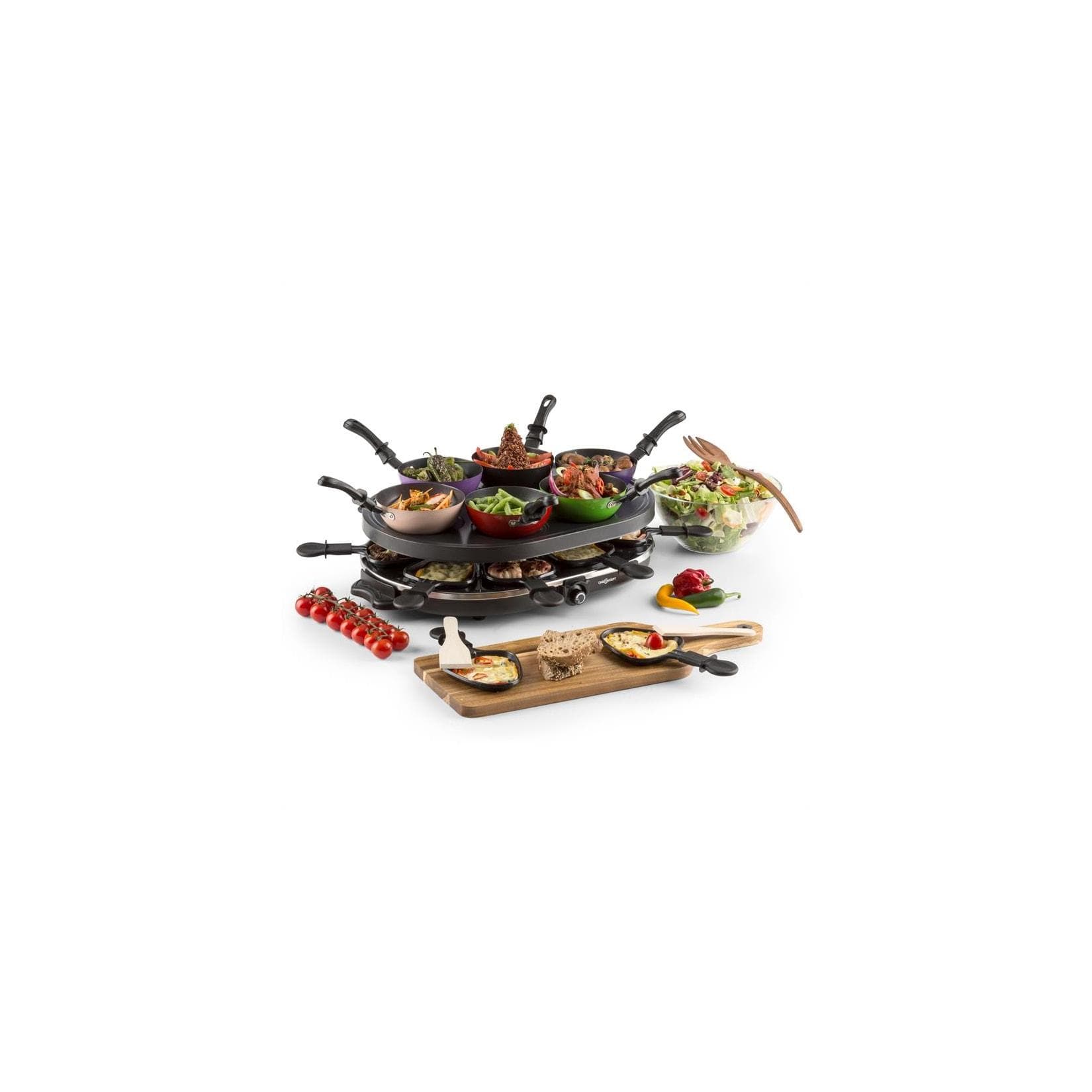 oneConcept Woklette Tischgrill Raclette Wokset 1200 W 8 Personen Antihaft