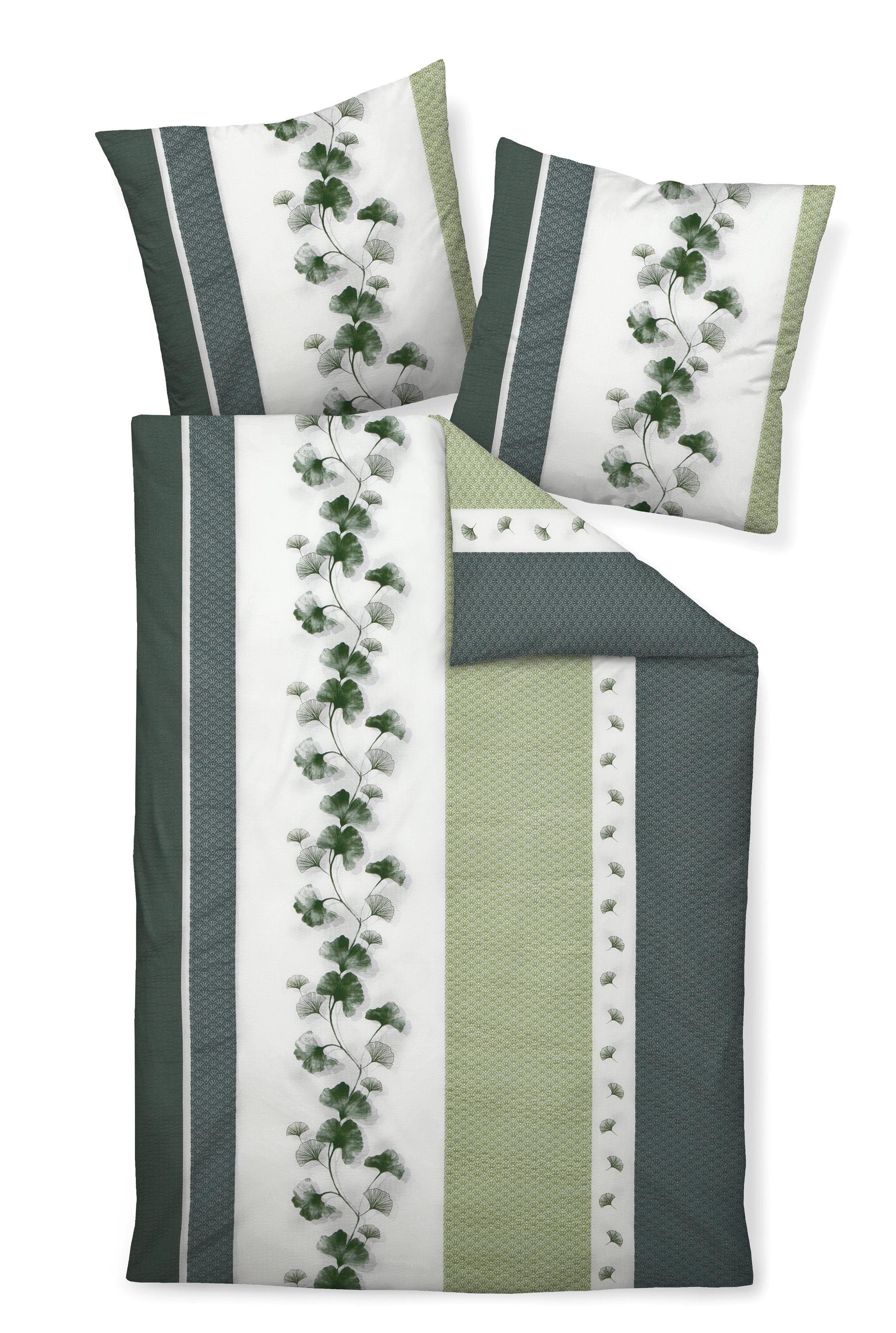 Janine Tango Bettwäsche Seersucker Baumwolle Silbergrün Blumen