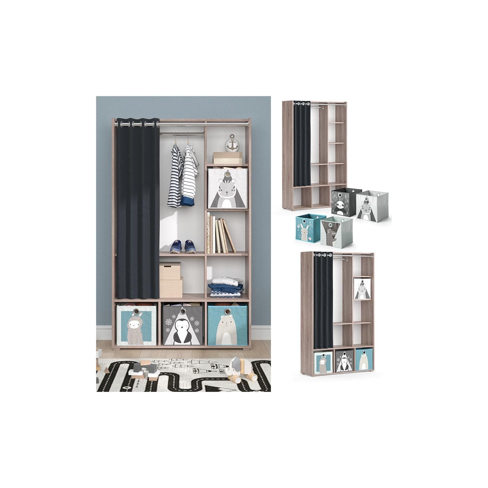 Vicco Kinderkleiderschrank Luigi Sonoma mit Faltboxen Grau