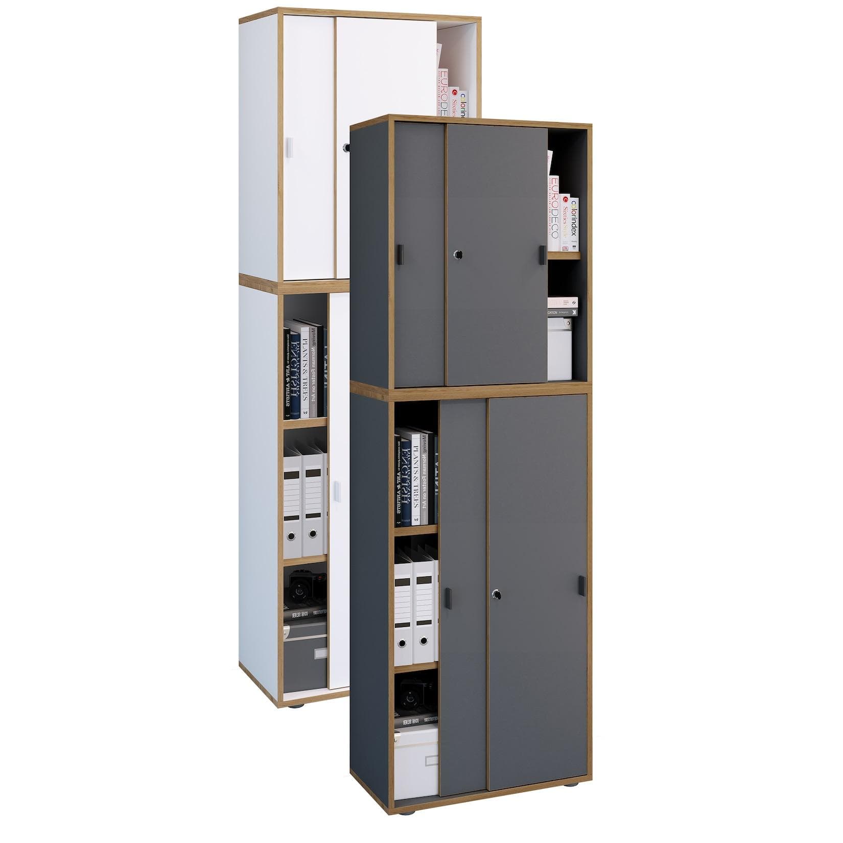 VCM Aktenschrank Büroschrank Schiebetüren Schwarz S0QC50AN