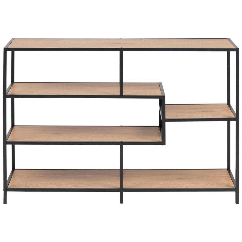 Schieberegal in Schwarz mit Wildeiche-Dekor