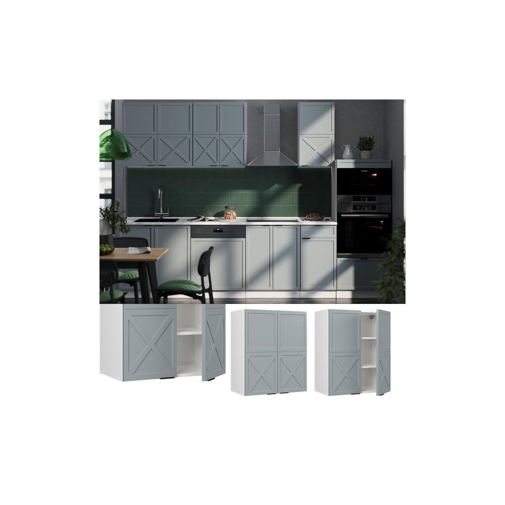 Vicco Hängeschrank Fame-Line Hellblau-Grau/Weiß mit Soft-Close-Scharnieren