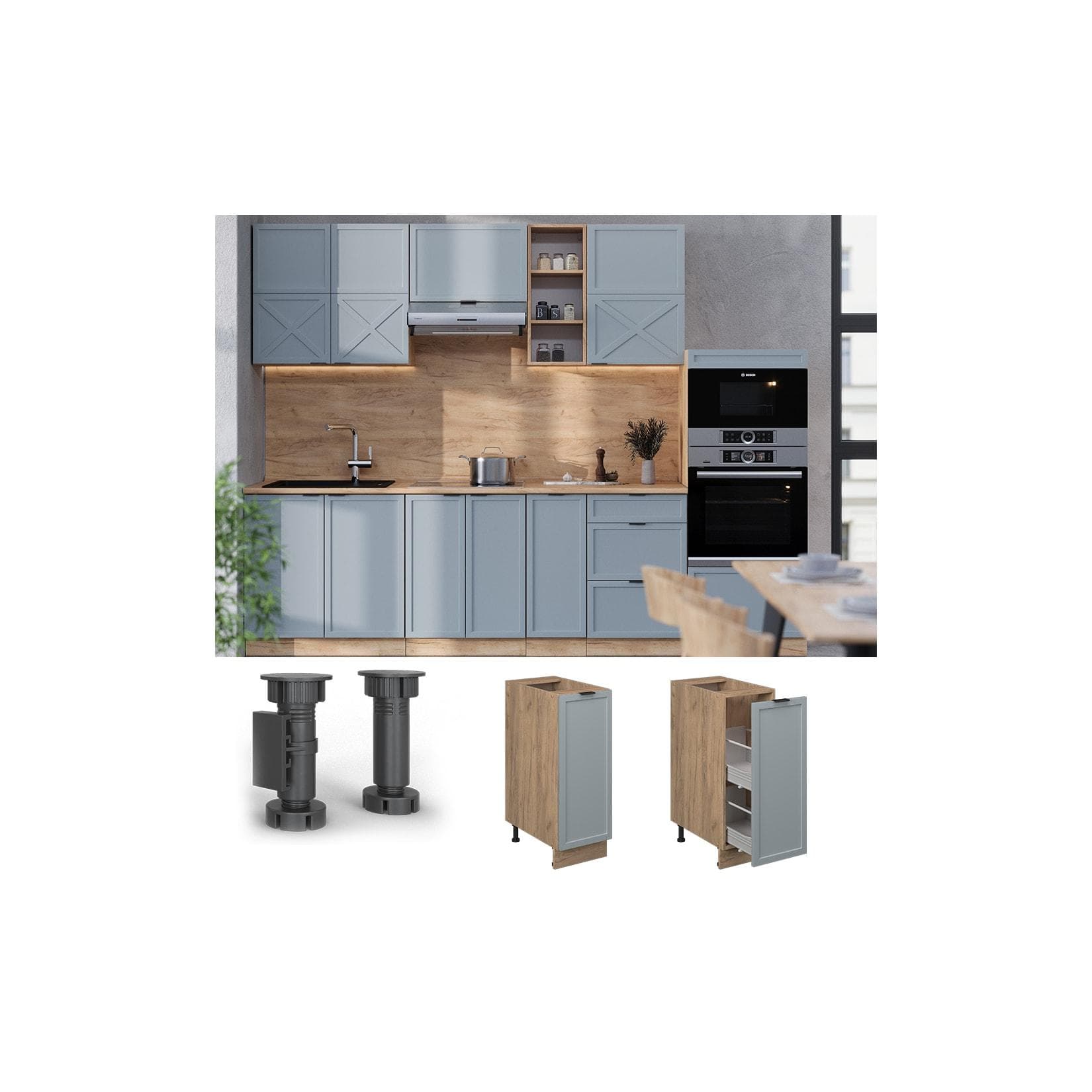 Moderner Küchenschrank aus Eiche und Metall