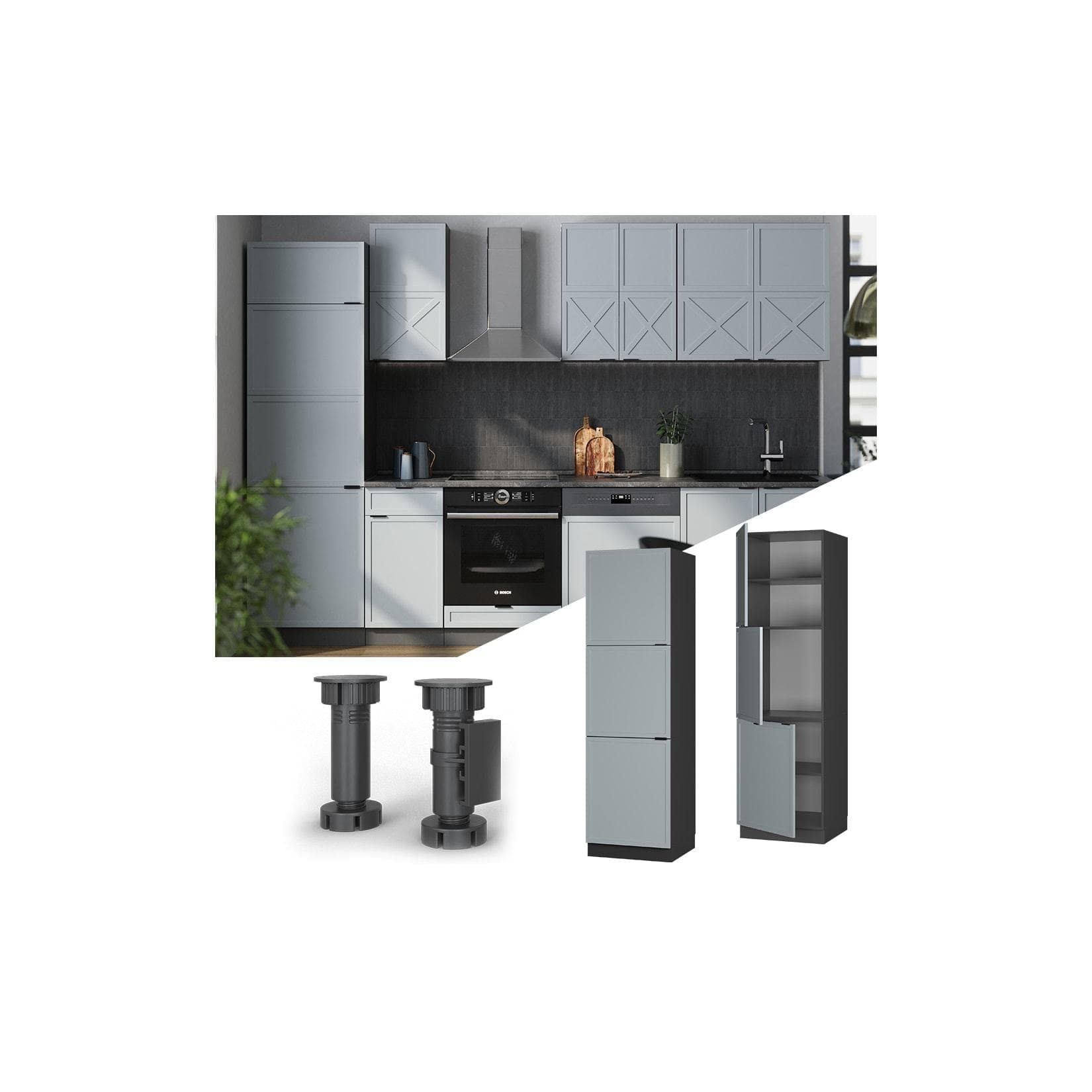 Vicco Vorratsschrank Fame-Line 3 Türen Anthrazit Grau