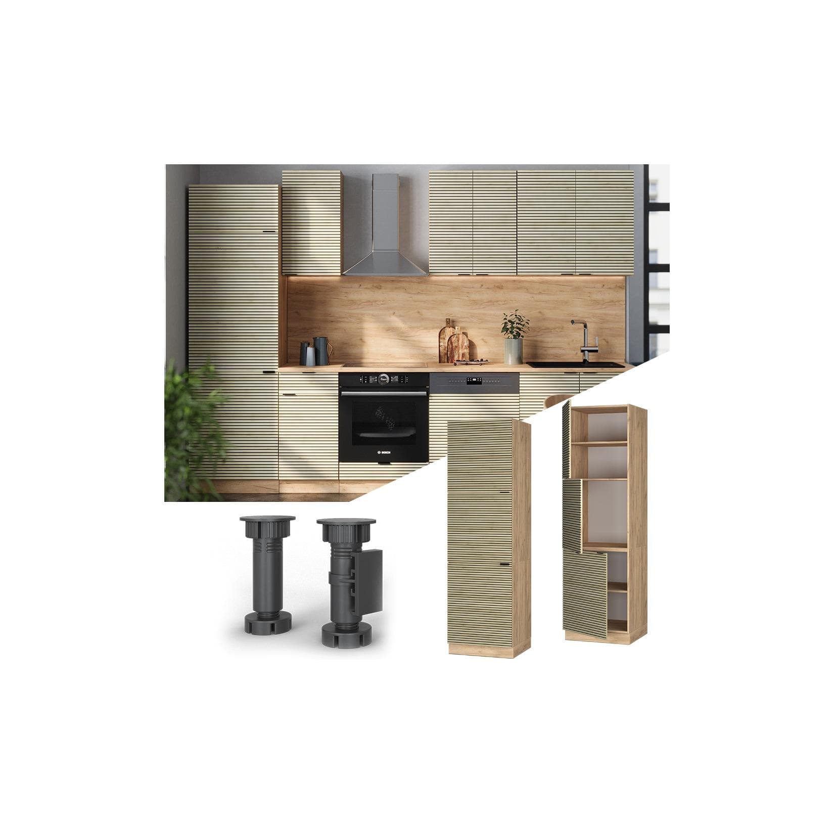 Vicco Vorratsschrank Fame-Line Eiche gefräst 3 Türen