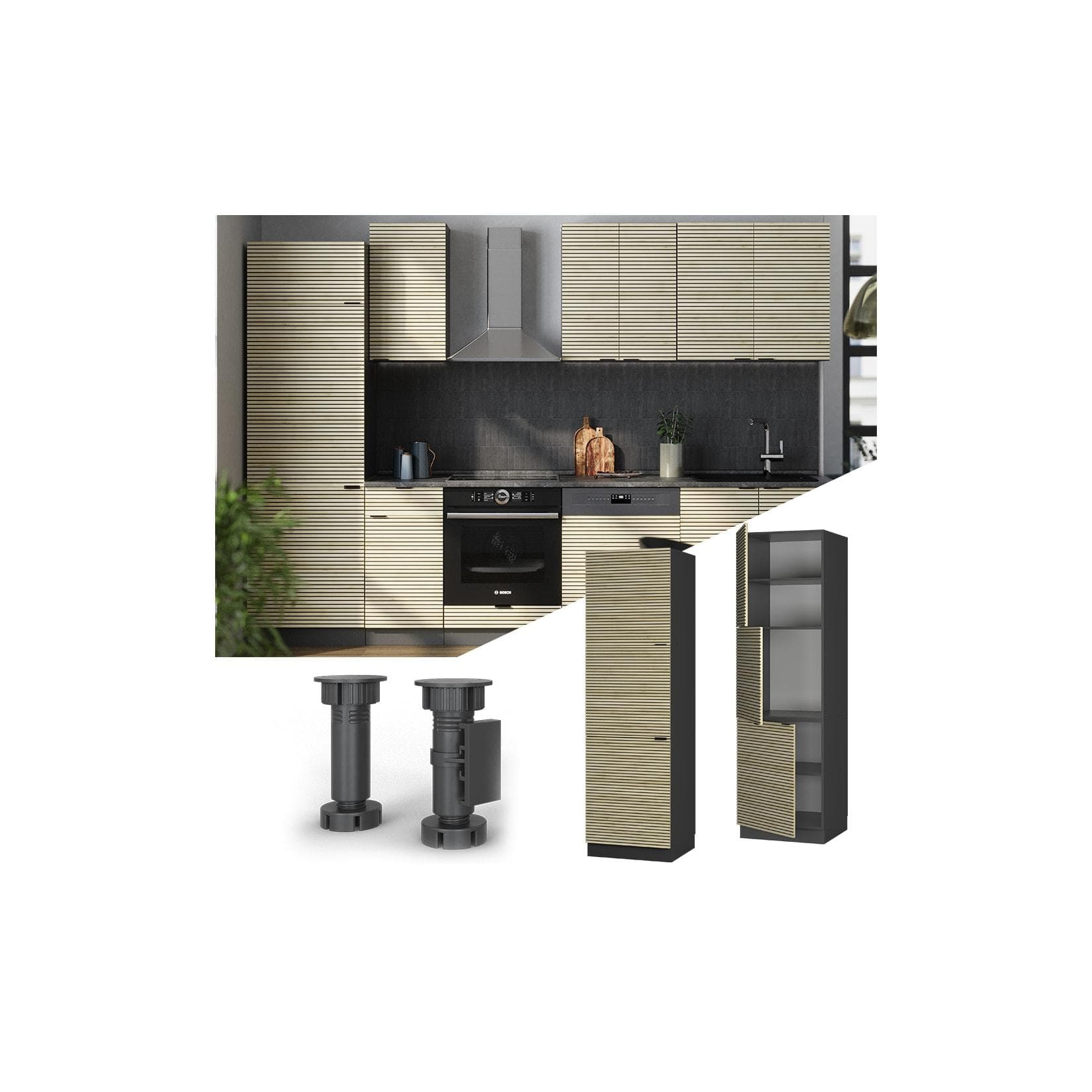 Vicco Vorratsschrank Fame-Line Anthrazit Eiche 3 Türen