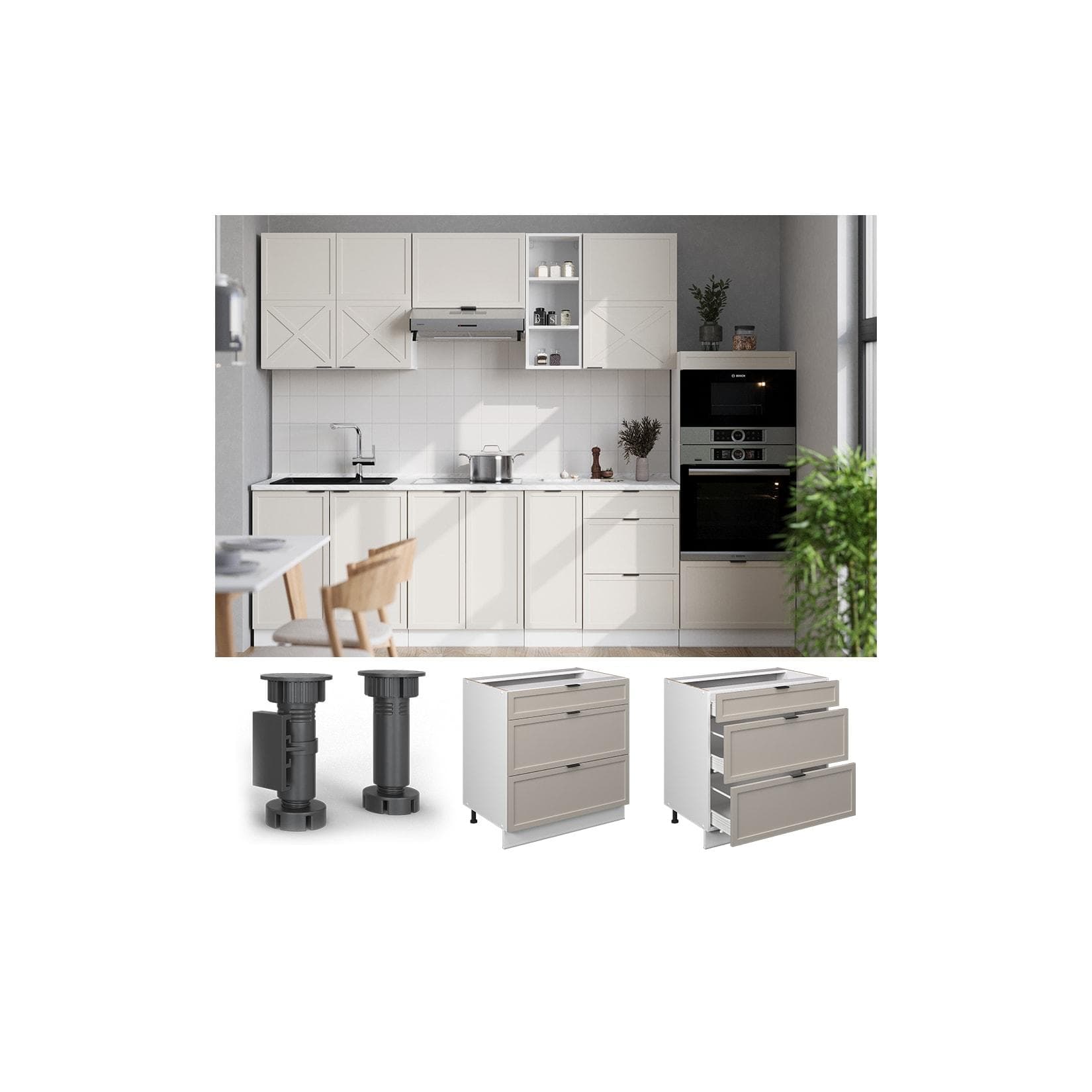 Fame-Line Unterschrank GrauBeige/Weiß mit 3 Schubladen - AP Anthrazit