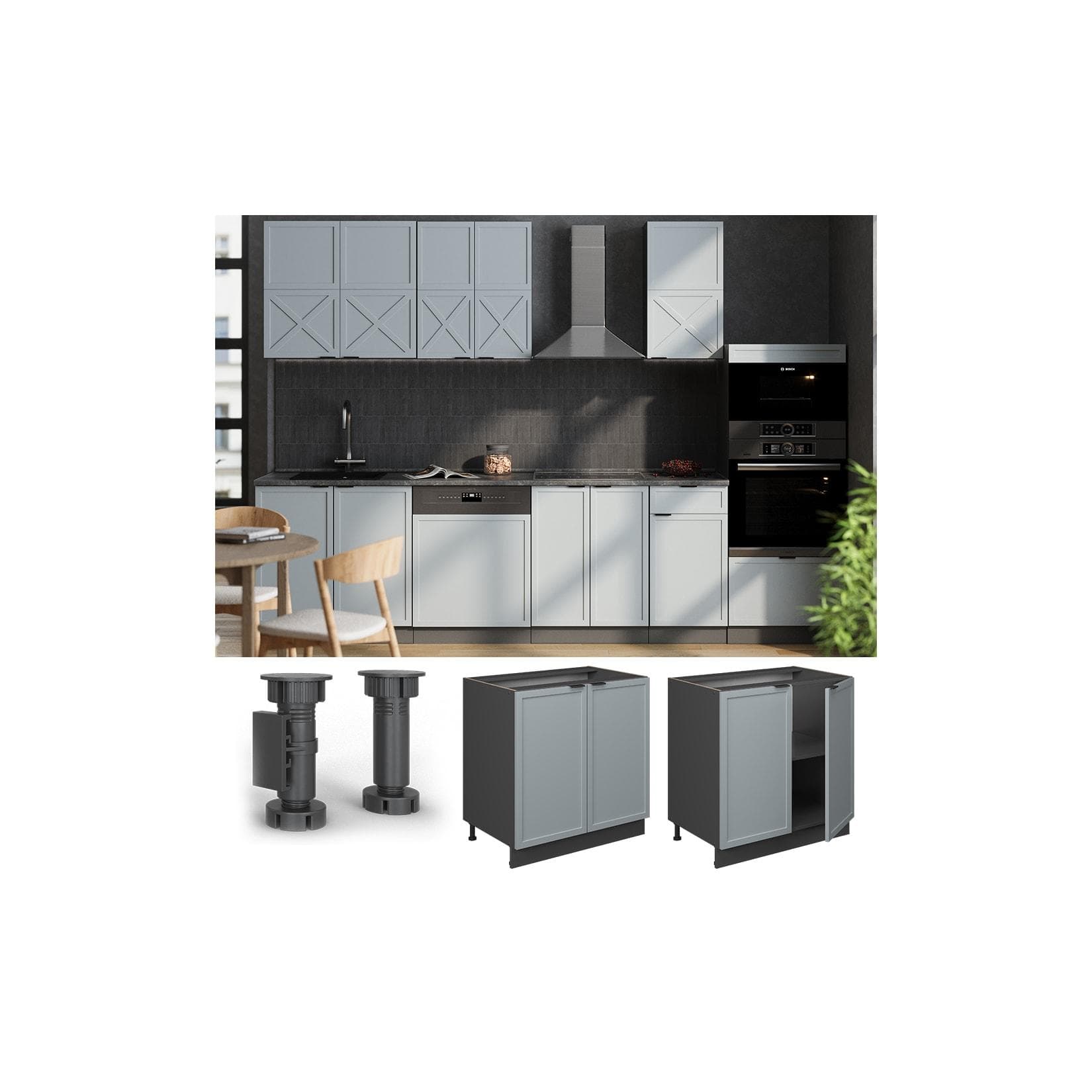 Vicco Unterschrank Fame-Line Anthrazit mit Arbeitsplatte