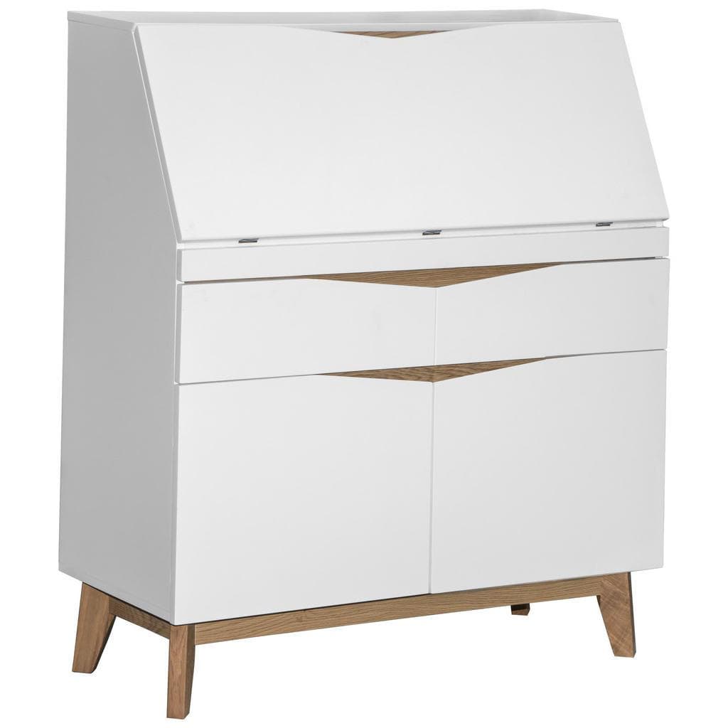 Venda Sekretär Weiß Eiche Massiv 2 Schubladen