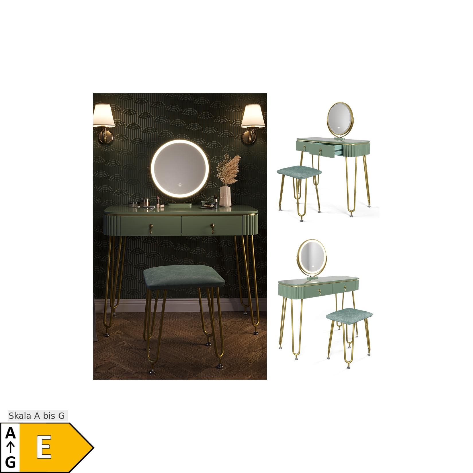 Vicco Schminktisch Grace Hellgrün LED-Spiegel Hocker