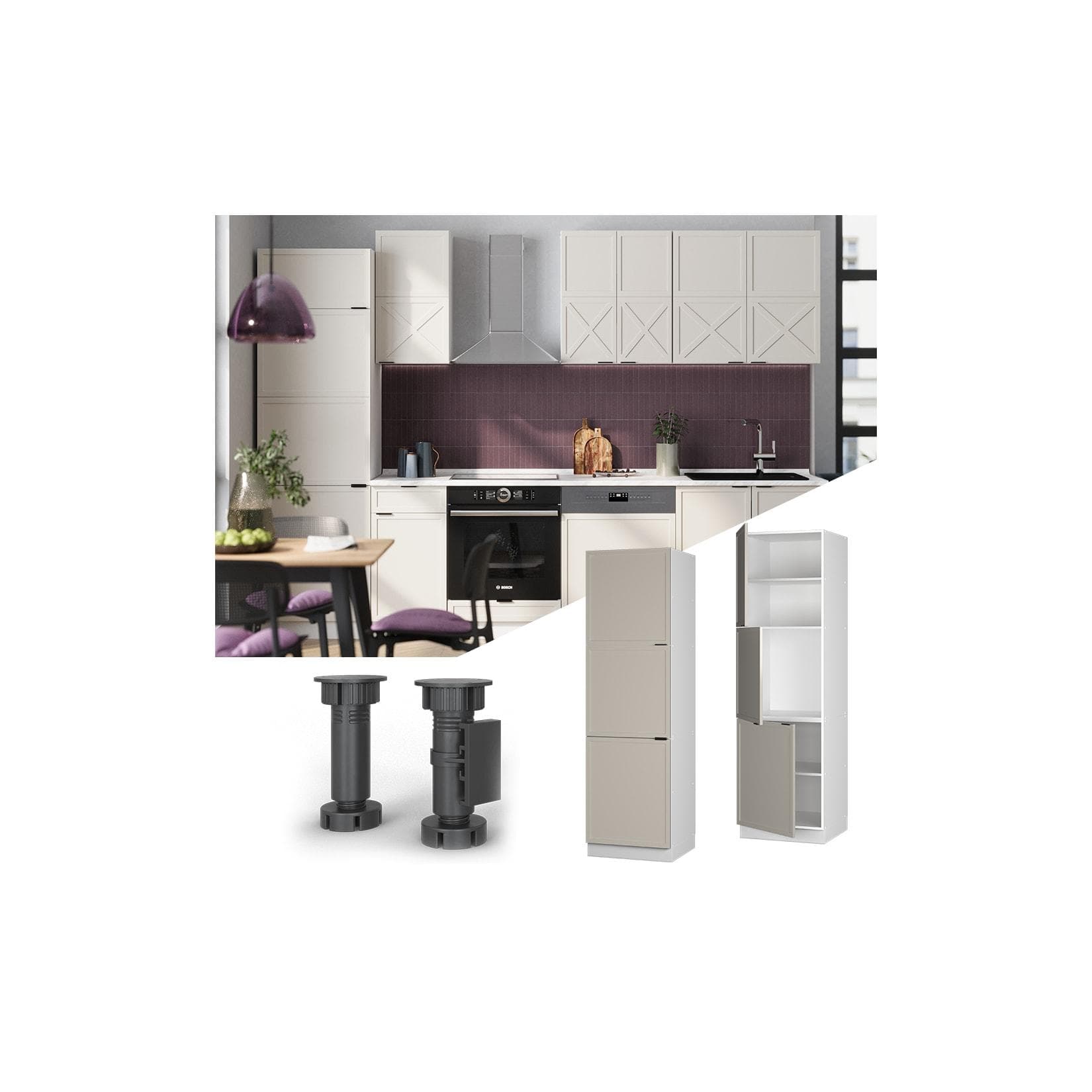 Vicco Vorratsschrank Fame-Line Weiß Grau-Beige 3 Türen