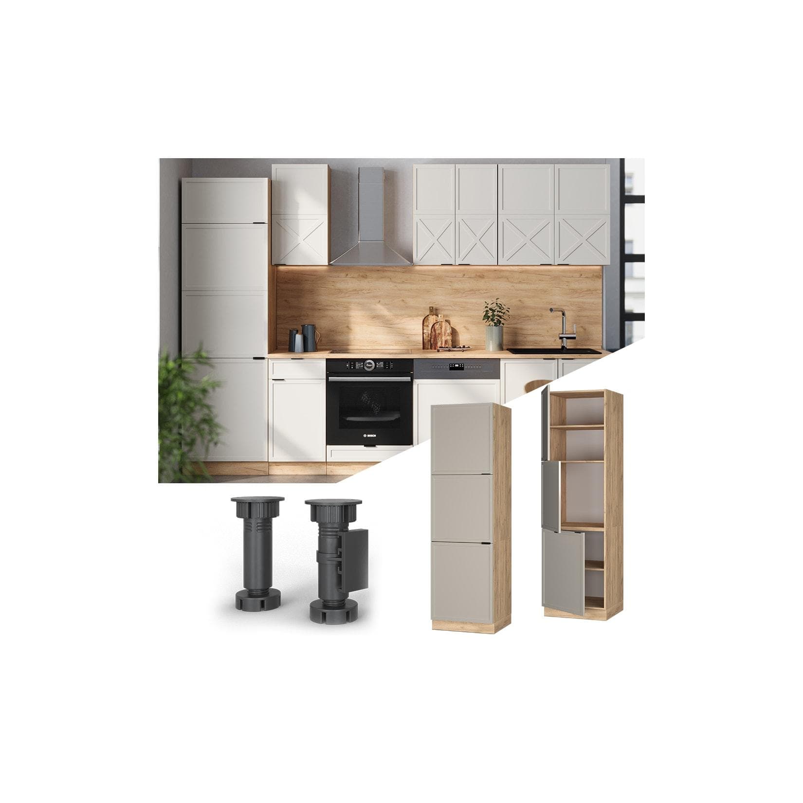 Vicco Vorratsschrank Fame-Line Eiche Grau-Beige 3 Türen