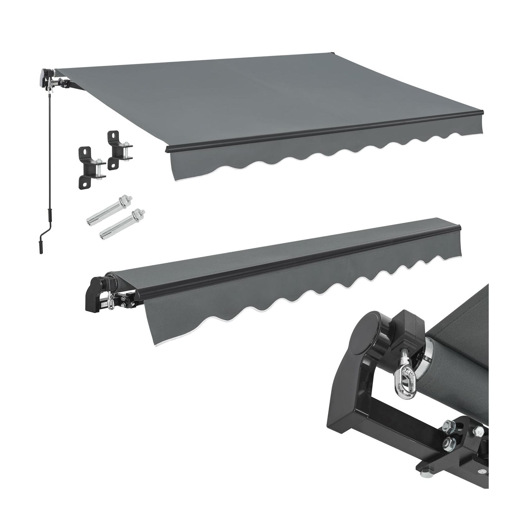 Juskys Markise 400 x 300 cm für Terrasse & Balkon mit Kurbel & Halterung Grau