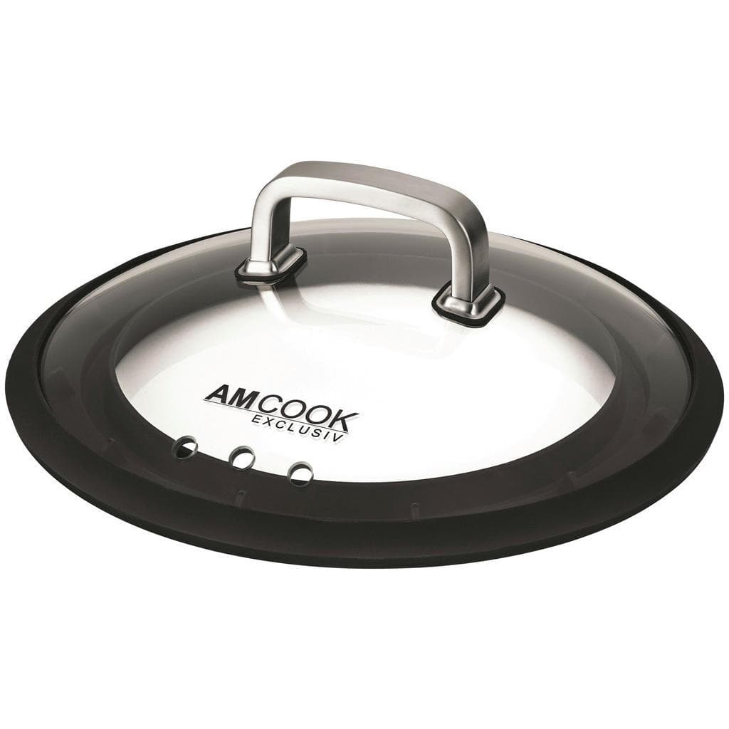 Am Cook Deckel Gourmetdeckel Schwarz Edelstahl Kunststoff Glas Rund Mit Dampfablass Küchenzubehör
