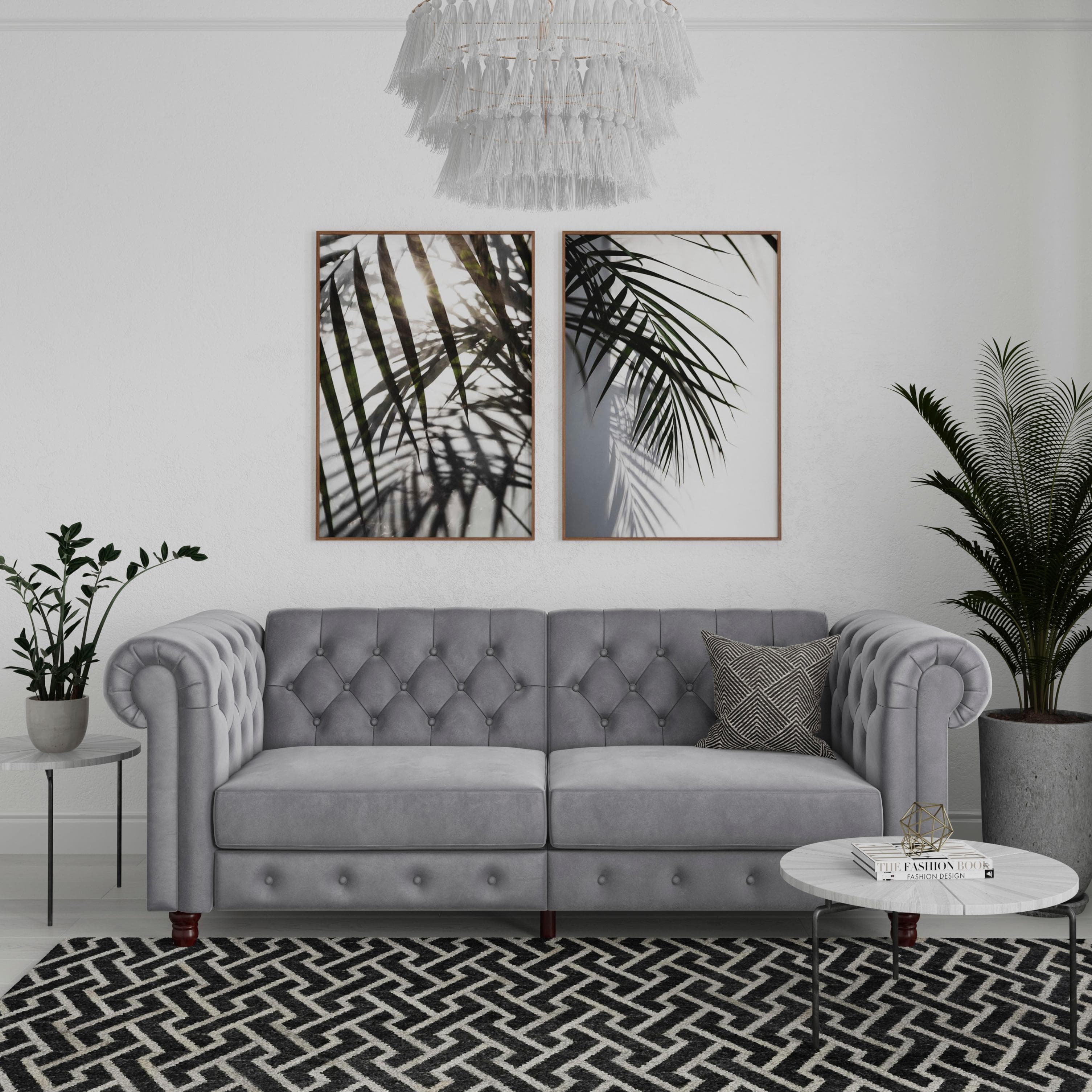 3-Sitzer Schlafsofa aus Velours & Kunstleder - 3-fach verstellbare Rückenlehne