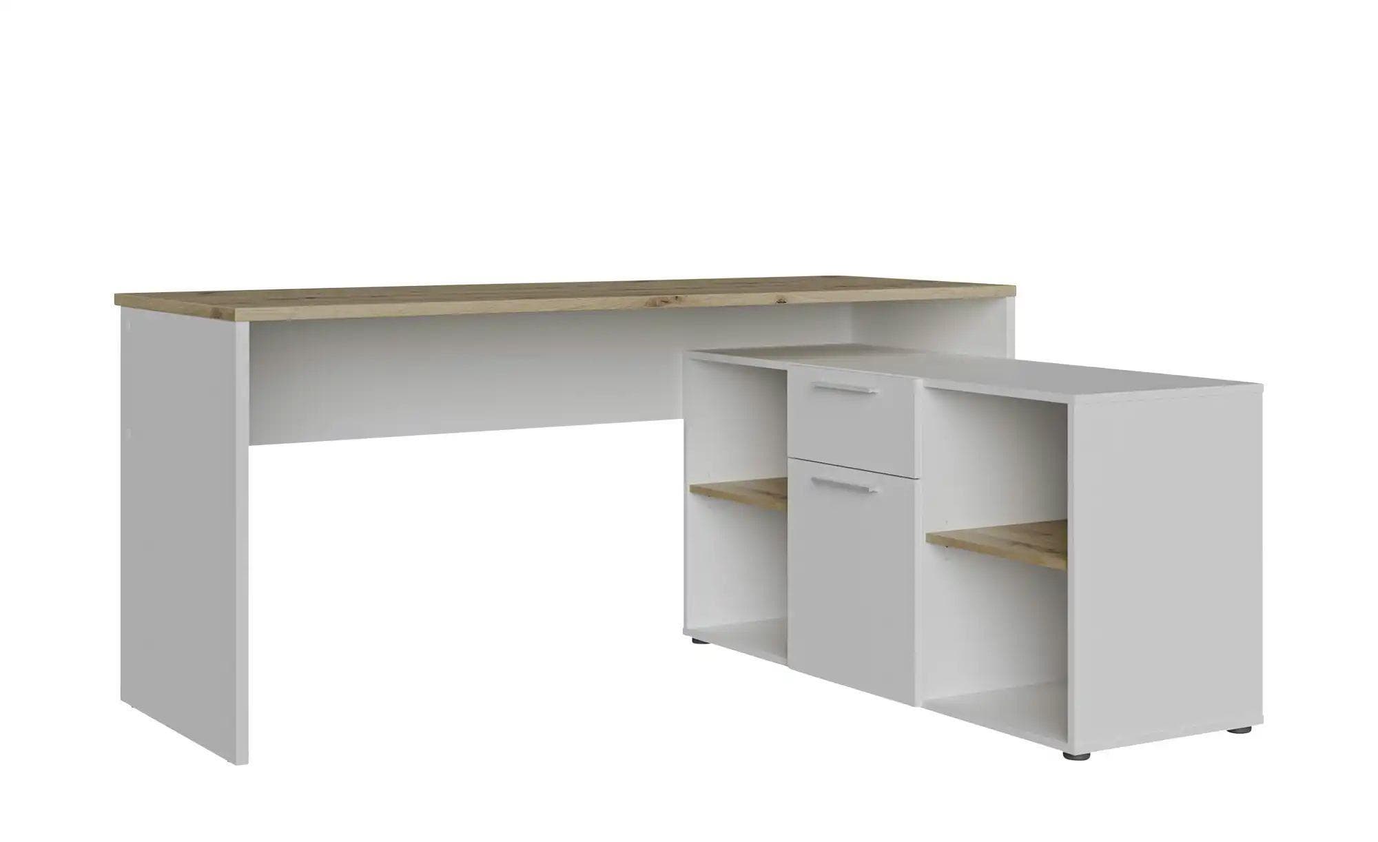 FORTE Eckschreibtisch Contra Costa Weiß Artisan Eiche