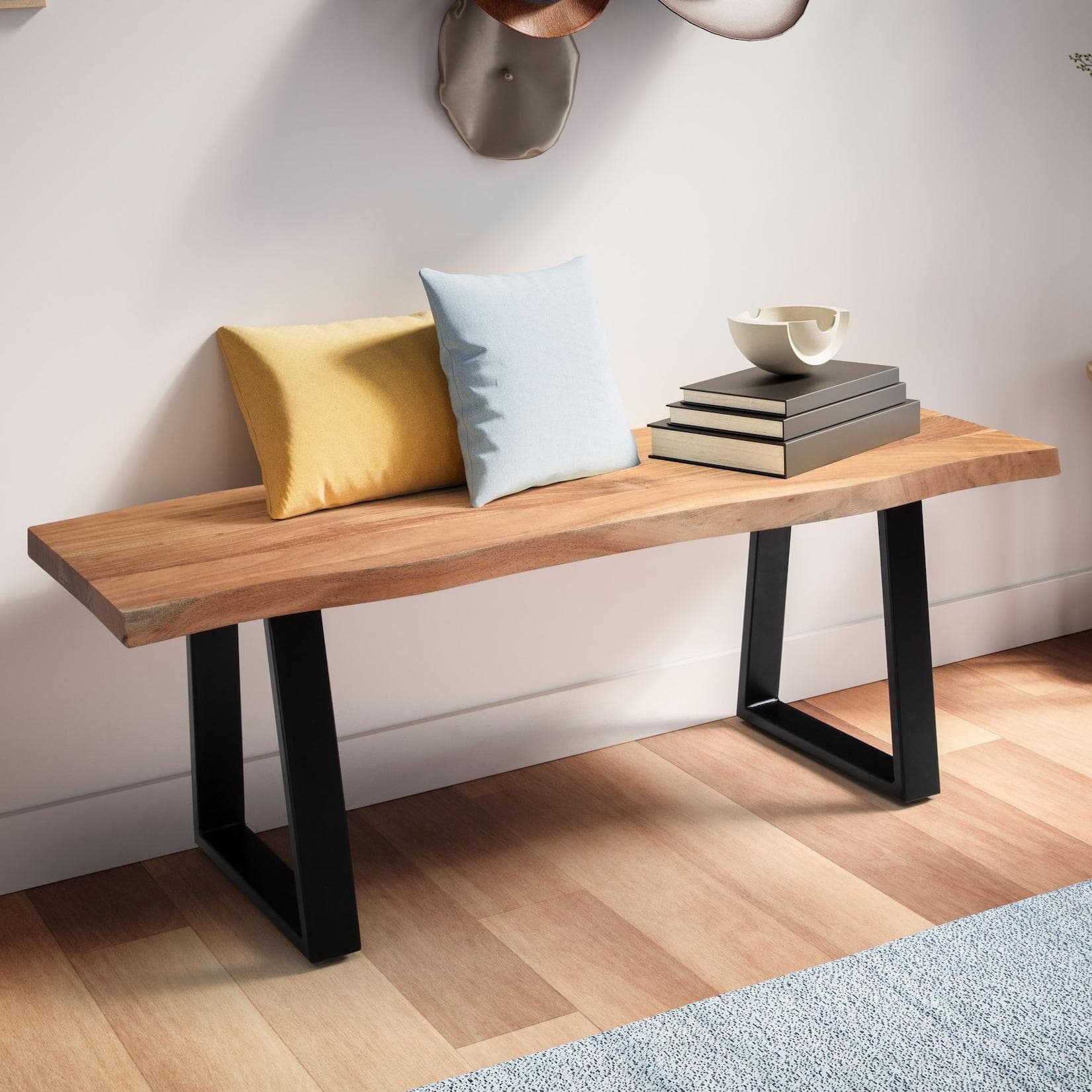 Garderobenbank FineBuy Sitzbank Akazie Massivholz 120 cm Baumkante