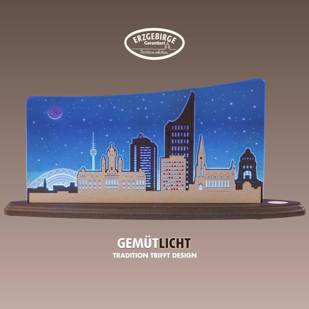 Weigla LED Dekolicht Leipzig Panorama: Holz & Acrylglas, Blau-Grau-Weiß