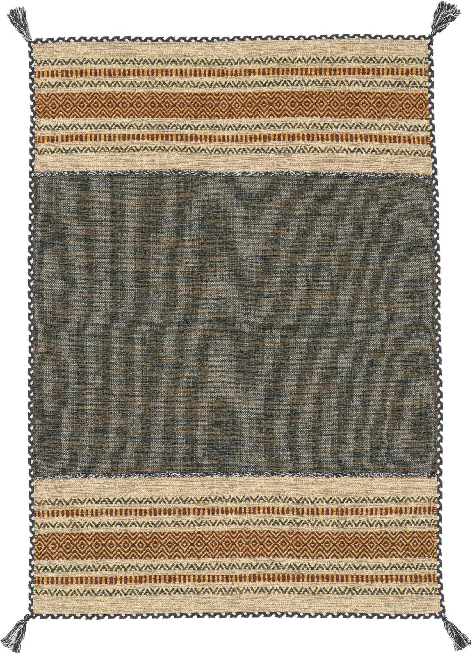 Carpetfine Kelim Azizi Teppich: Wendeteppich mit Fransen in Unifarben