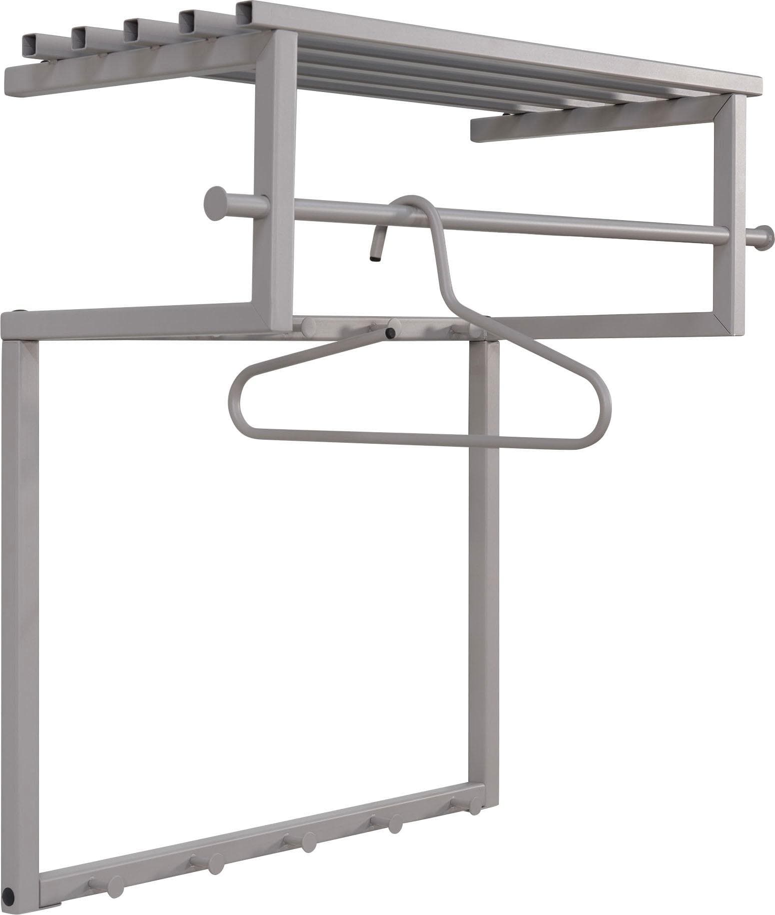 Stahl Garderobenleiste mit 10 Haken, Hutablage und Kleiderstange