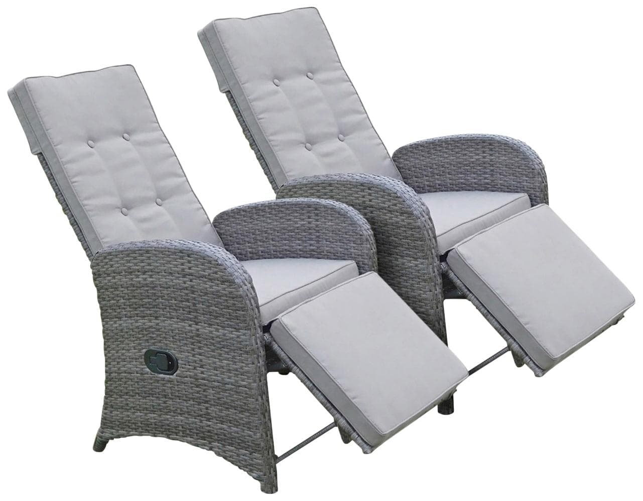 Grauer verstellbarer Loungesessel aus Polyrattan mit Auflagen (Set, 2 Stück)
