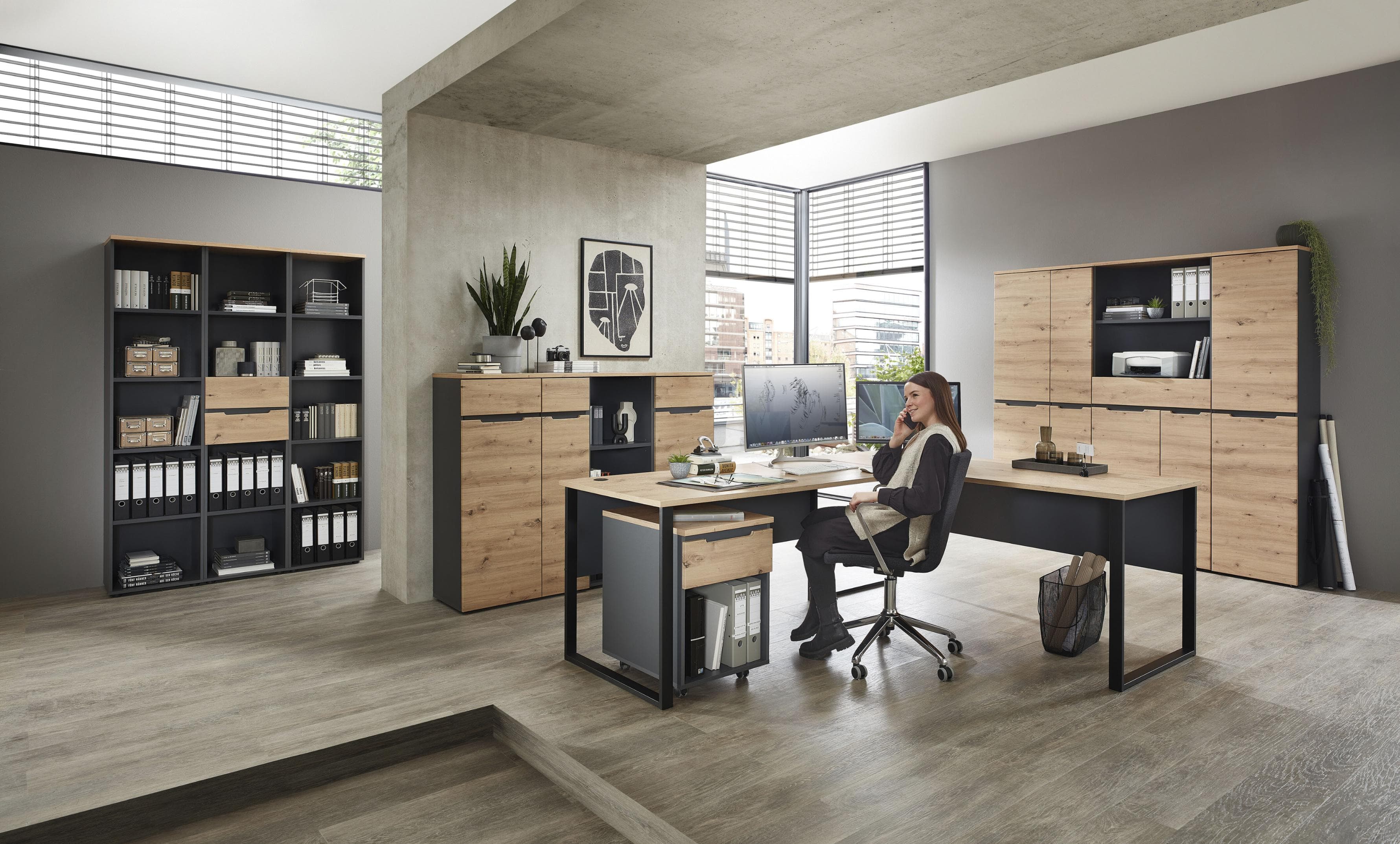 Mehrzweckschrank Büroregal Artisan Eiche / Graphit