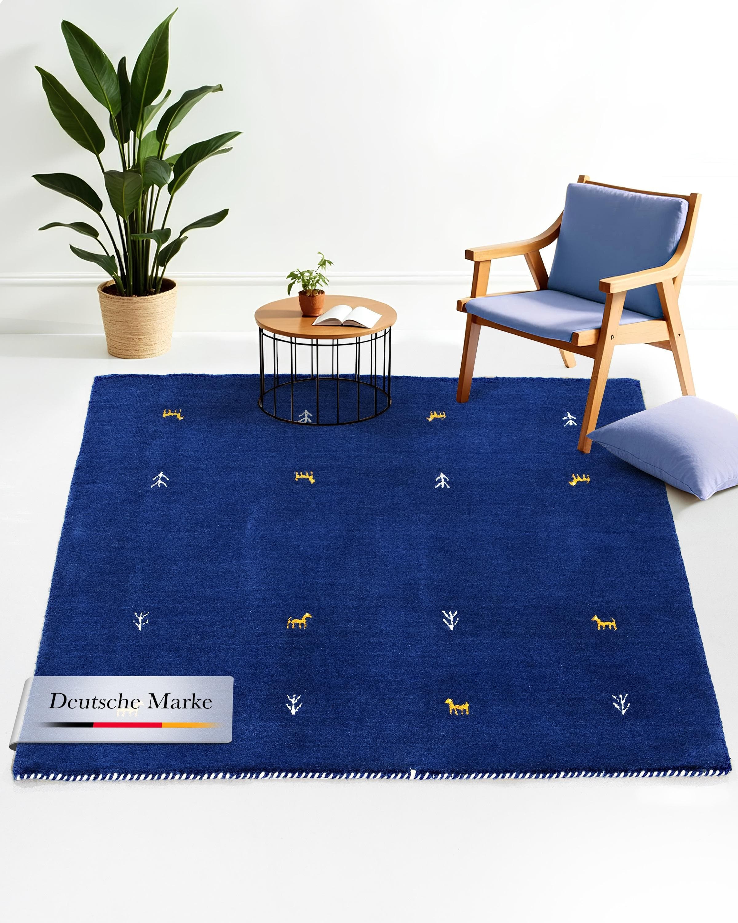 Carpetfine Wollteppich Gabbeh-Uni: Handgewebt mit Tiermotiven aus reiner Wolle