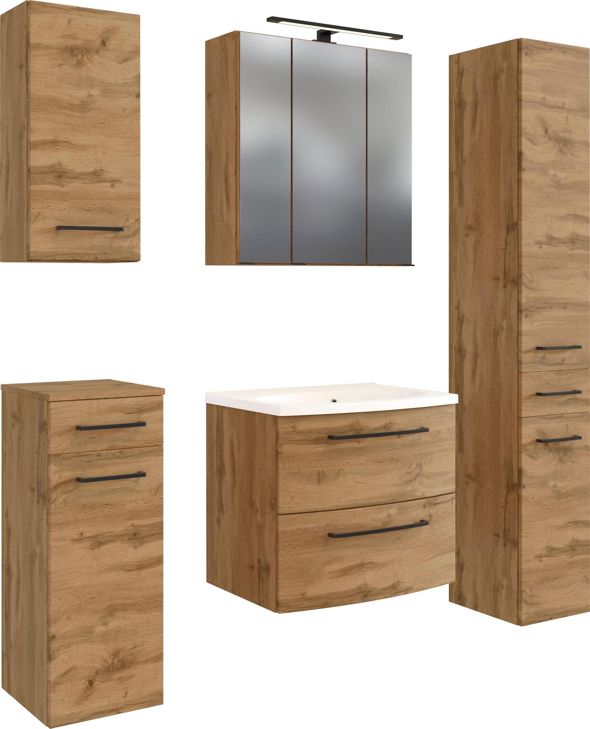 5-teiliges Badmöbel Set mit Spiegelschrank und viel Stauraum