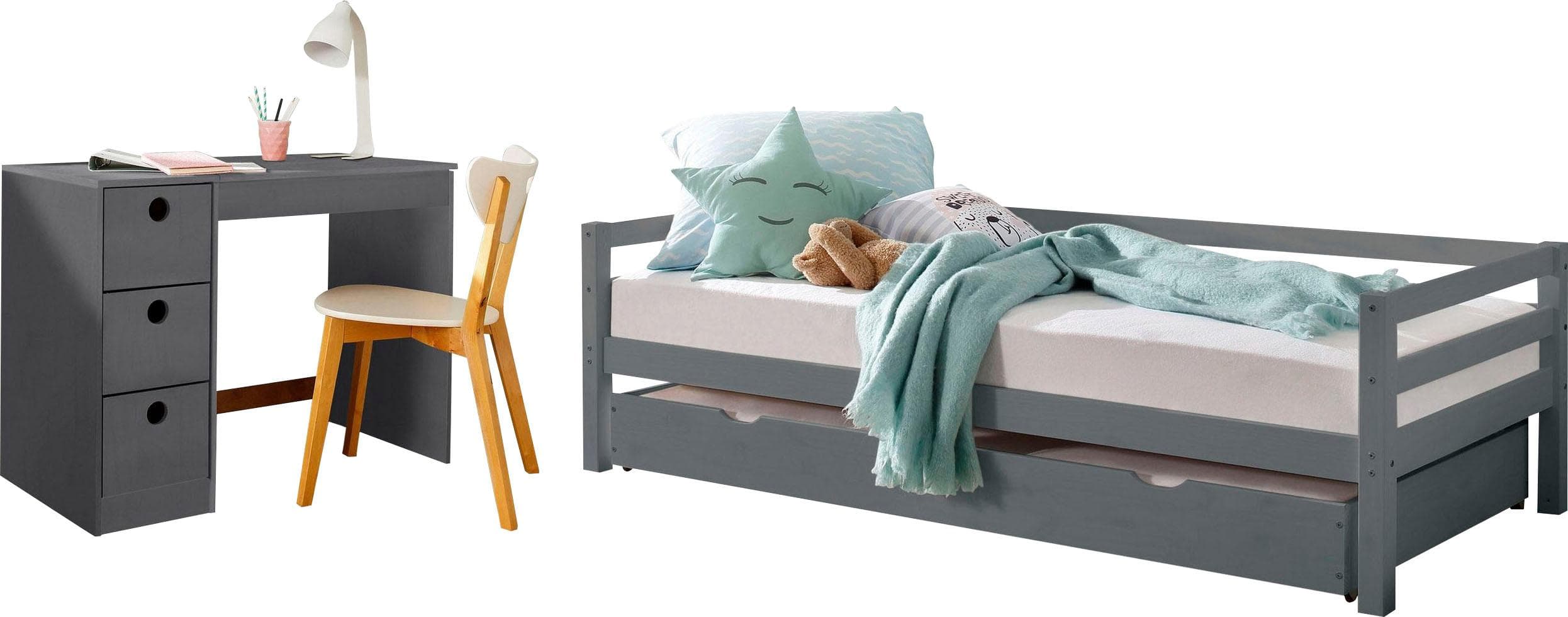 Jugendzimmer-Set OTTO HOME Alpi Grau Daybed mit Schreibtisch