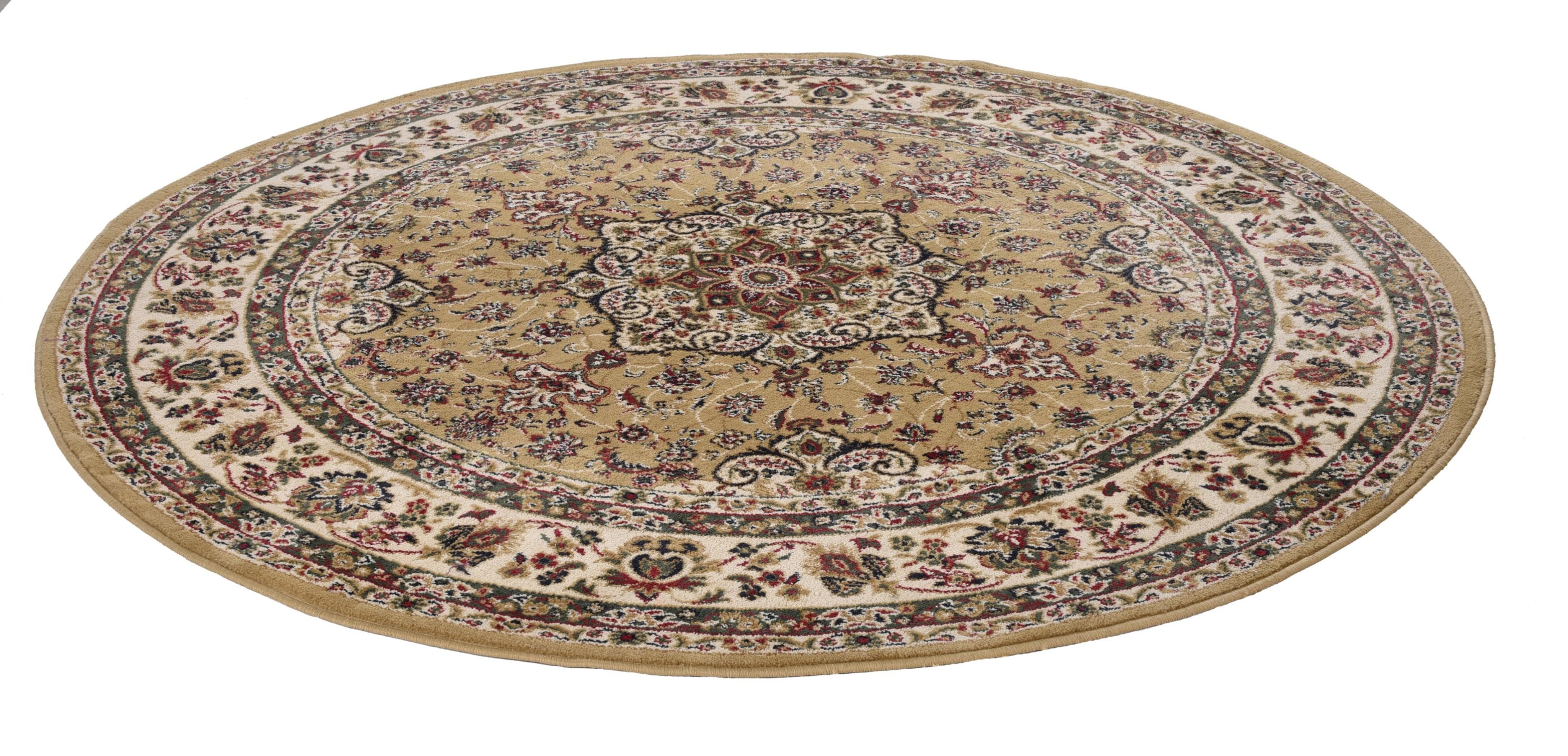 Orient-Teppich mit Kurzflor und Hamadan-Muster, Ø 133 cm, Braun