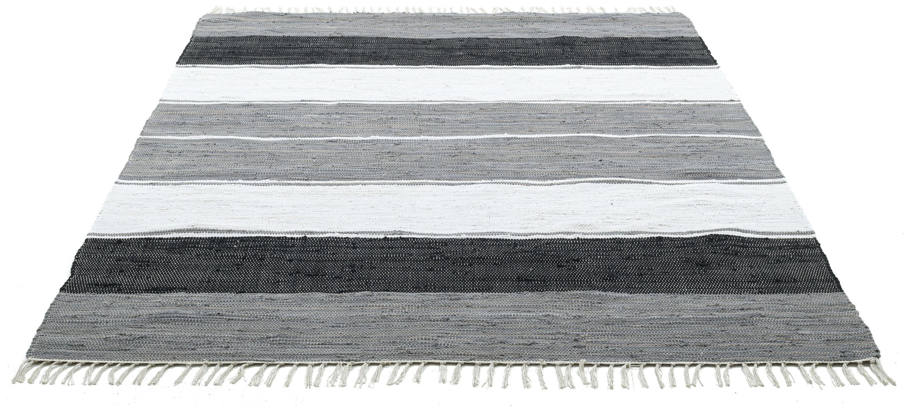 Theko Stripe Cotton Baumwollteppich Gestreift Schwarz