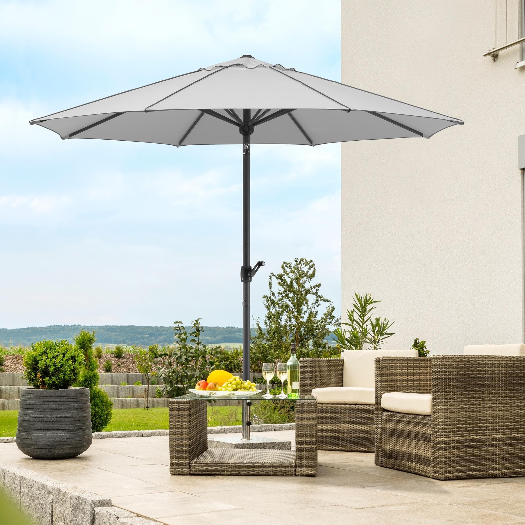 Marktschirm silbergrau rund