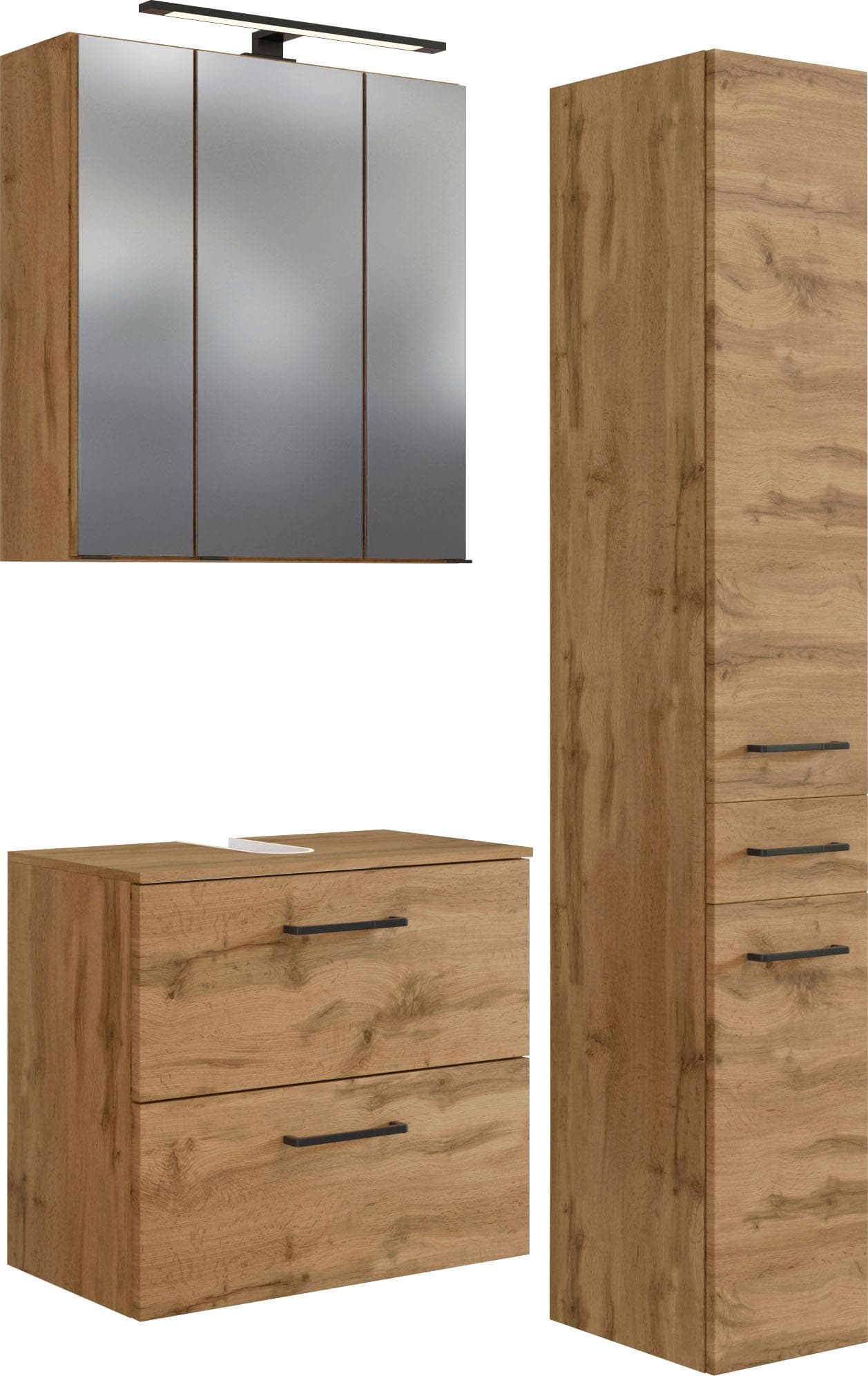 Elegantes 3-teiliges Badmöbel-Set mit Spiegelschrank & Unterbeckenschrank