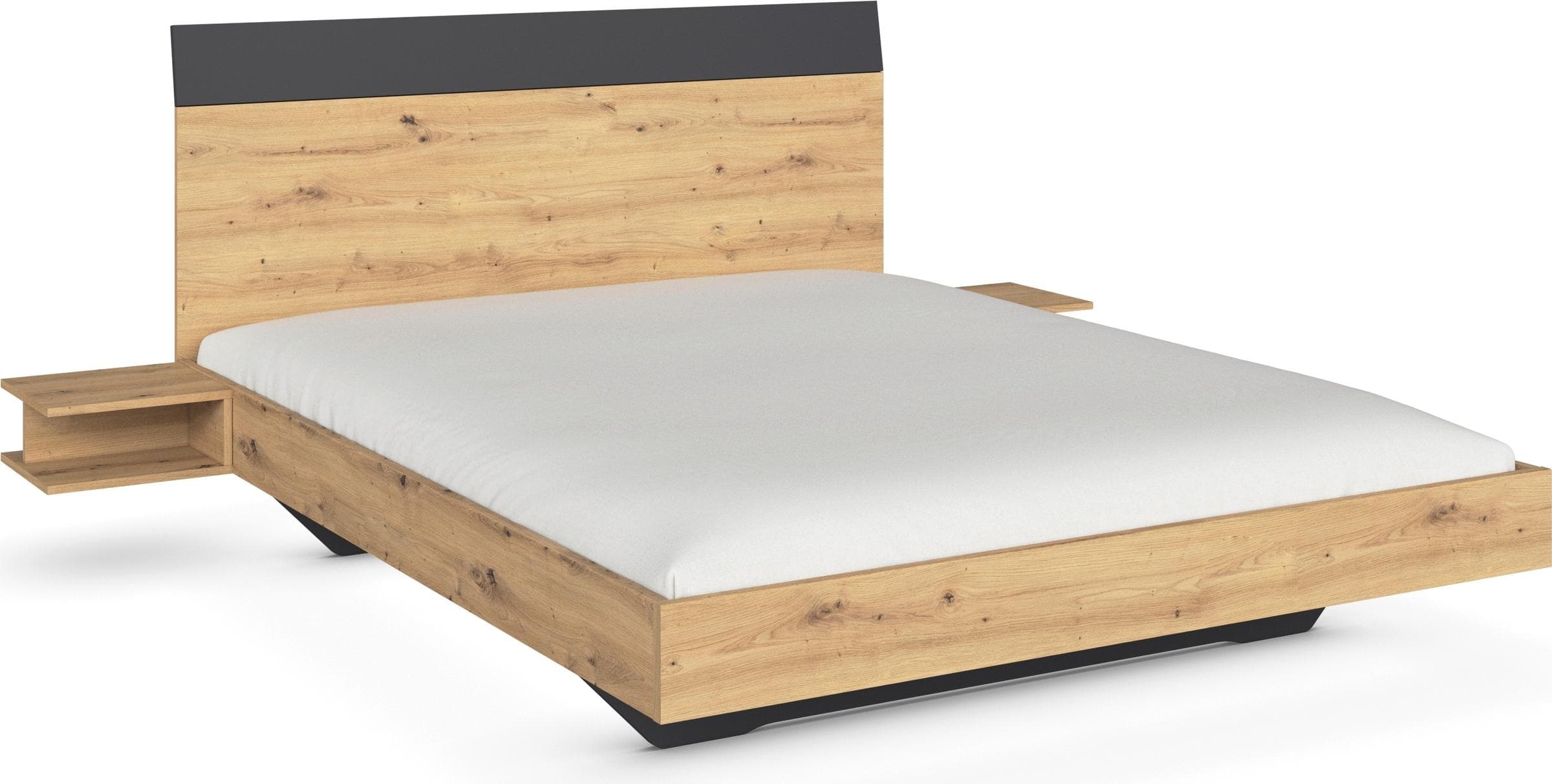 Schwebendes Bett mit hohem Kopfteil und Nachtkonsolen