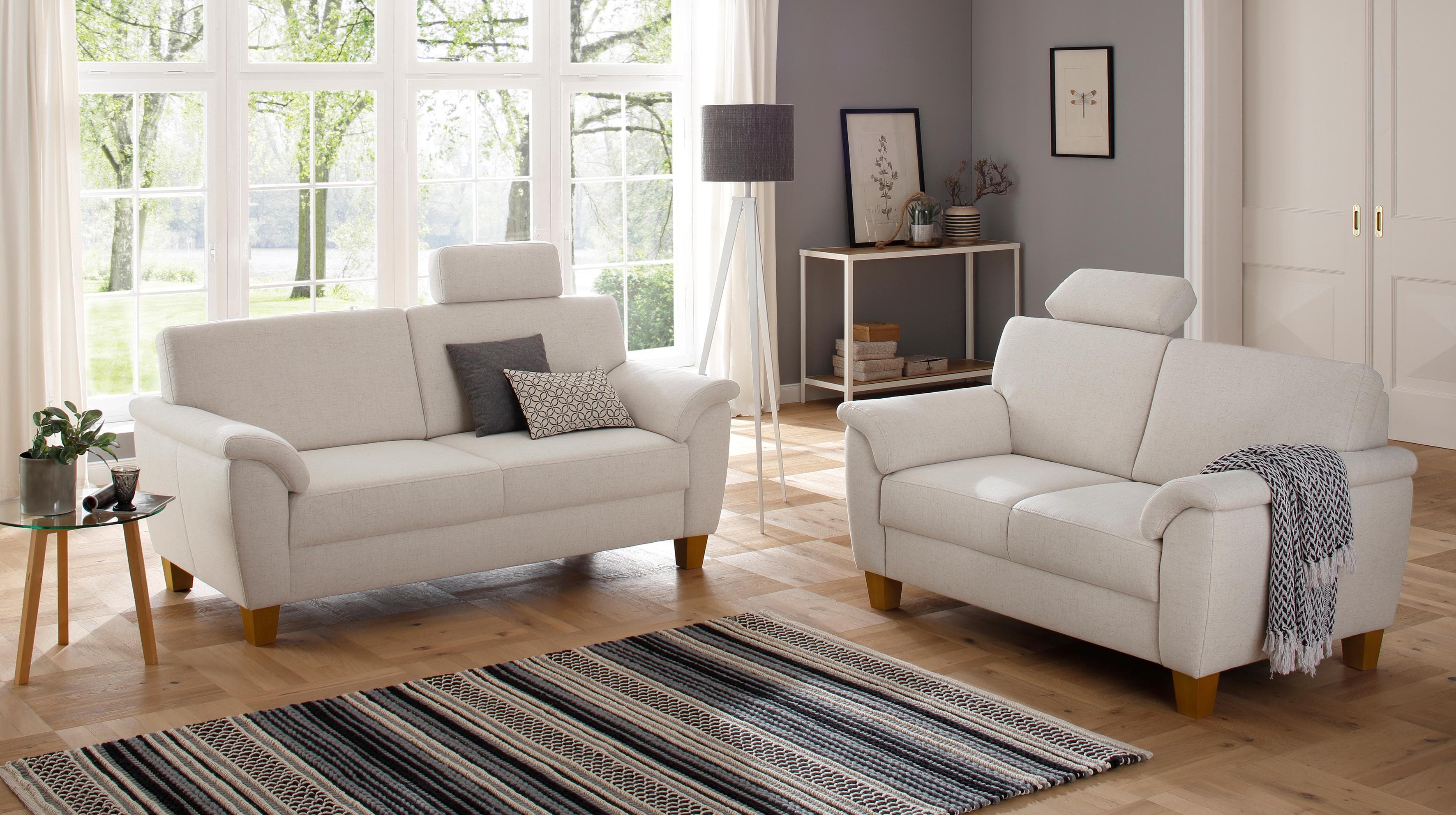 Polstergarnitur Set mit Federkern und Kontrastnaht