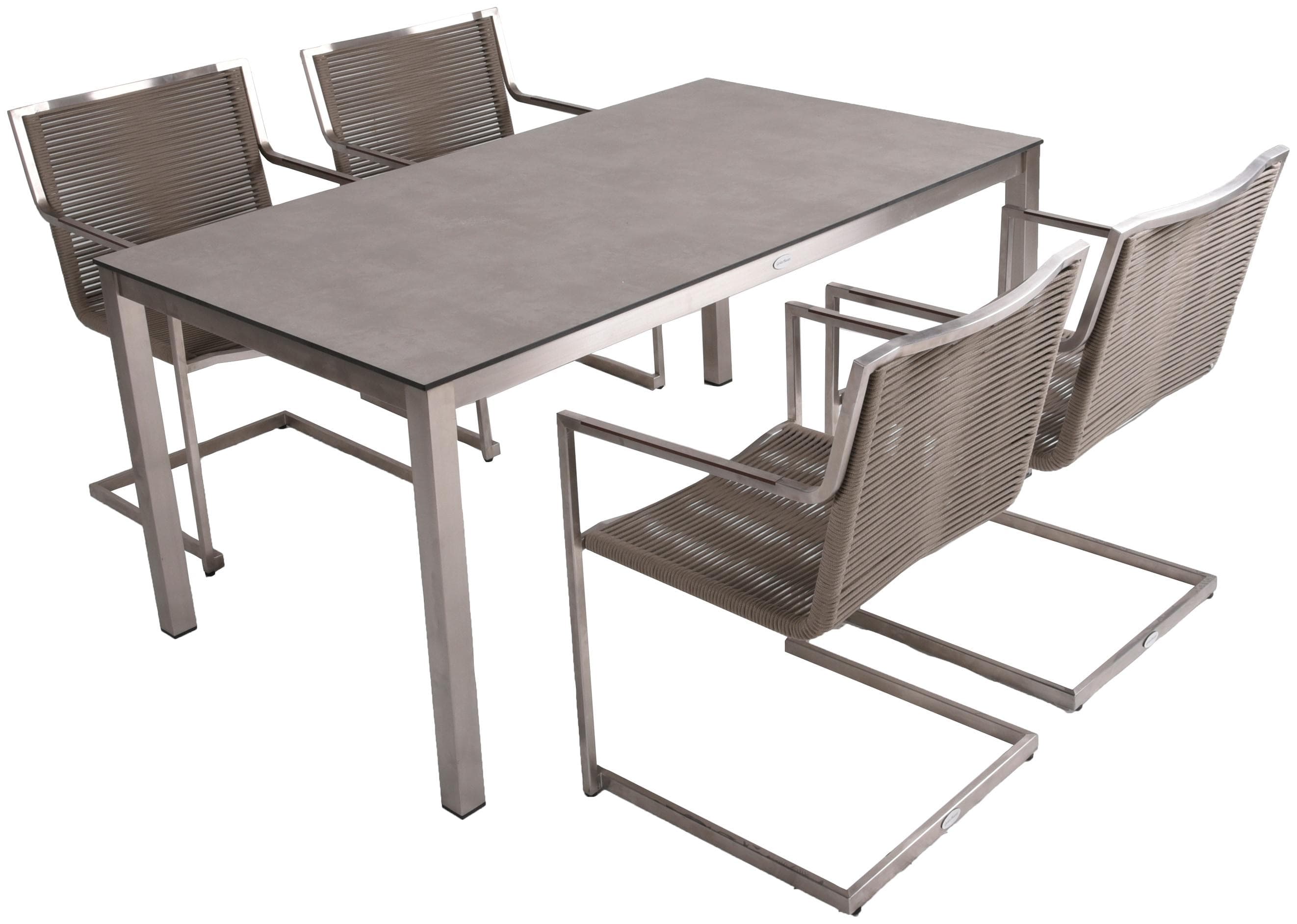 Graue Garten-Essgruppe aus Seil mit 4 Stühlen