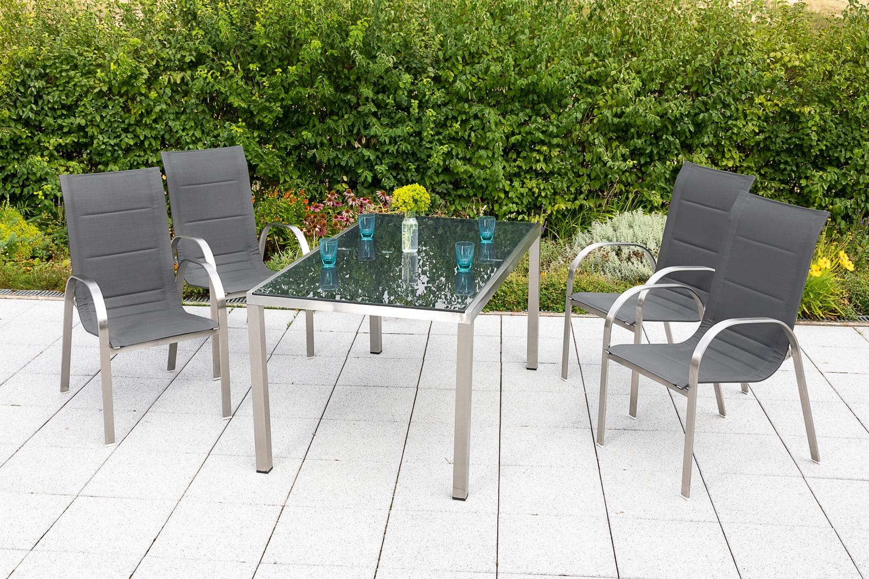 MERXX Garten-Essgruppe Lucca: Stilvolles Outdoordining mit Sicherheitsglas und Edelstahl