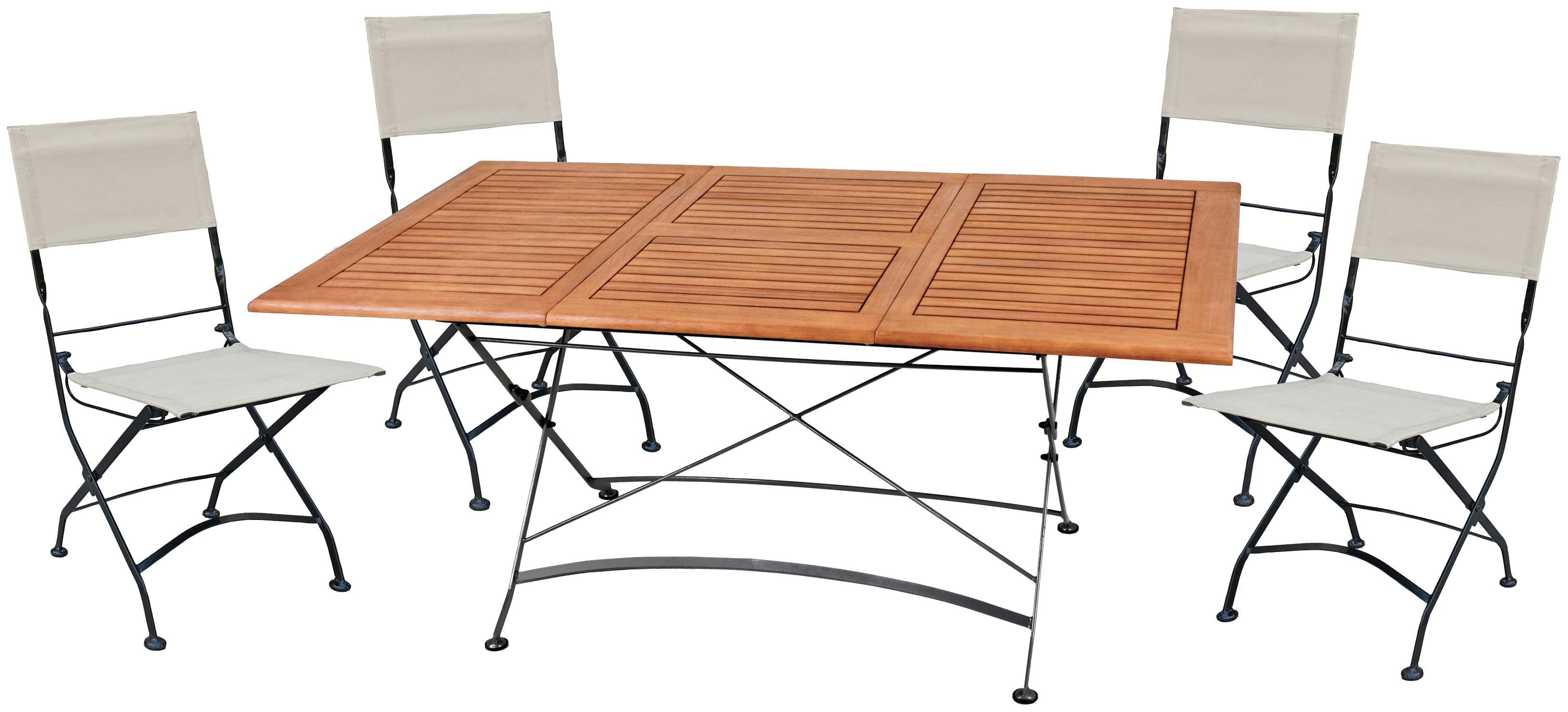 Ausziehbare Essgruppe aus Eukalyptus mit Armlehnen | 5-teilig